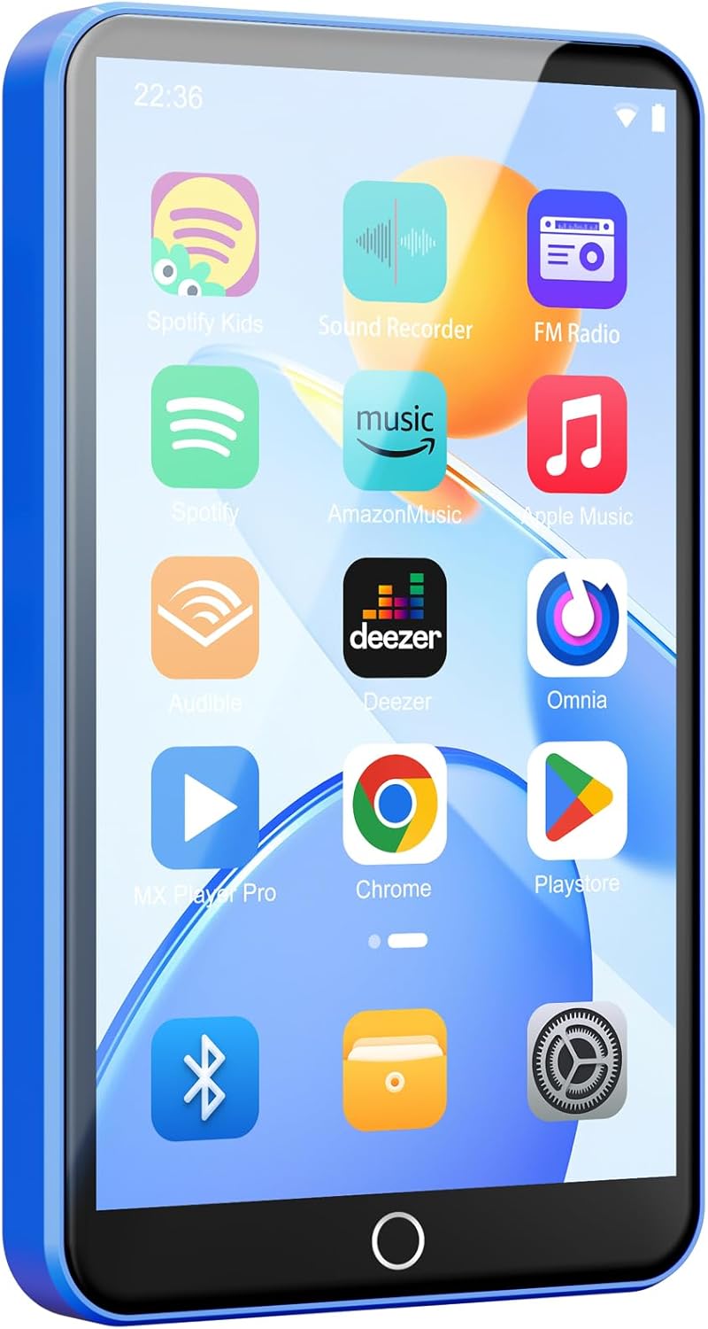 80GB MP3 Player with Bluetooth and WiFi, Android MP3 & MP4 Players with 4″ Touchscreen and Speaker, 2000mAh Spotify Music Player with Spotify Kids, Audible, Amazon Music, Play Store (Blue) 80GB MP3 Player with Bluetooth and WiFi, Android MP3 & MP4 Players with 4″ Touchscreen and Speaker, 2000mAh Spotify Music Player with Spotify Kids, Audible, Amazon Music, Play Store (Blue)