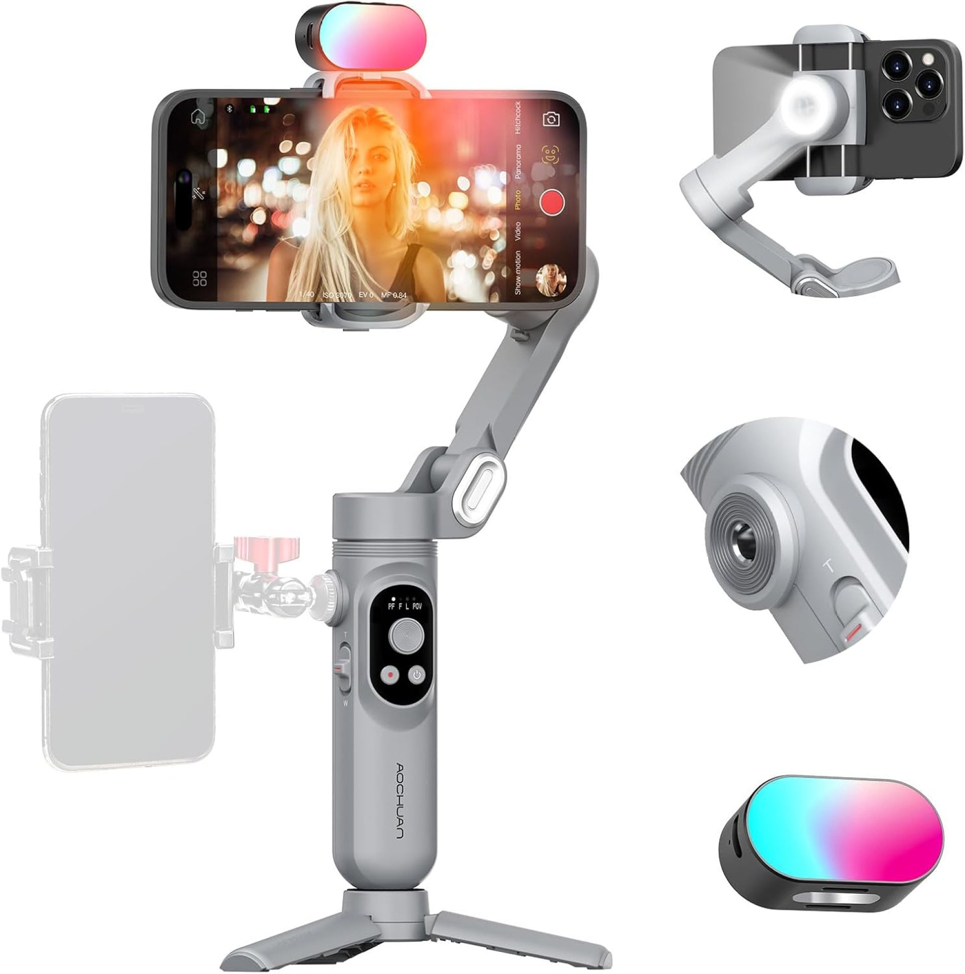 3-axis Phone Gimbal Stabilizer for Video Recording,Smartphone Holder for iPhone Android w/AI Tracking,1/4 Thread,RGB Magnetic Light,Handheld Gimbal for Selfie, TikTok,YouTube-Smart X Kit Grey 3-axis Phone Gimbal Stabilizer for Video Recording,Smartphone Holder for iPhone Android w/AI Tracking,1/4 Thread,RGB Magnetic Light,Handheld Gimbal for Selfie, TikTok,YouTube-Smart X Kit Grey