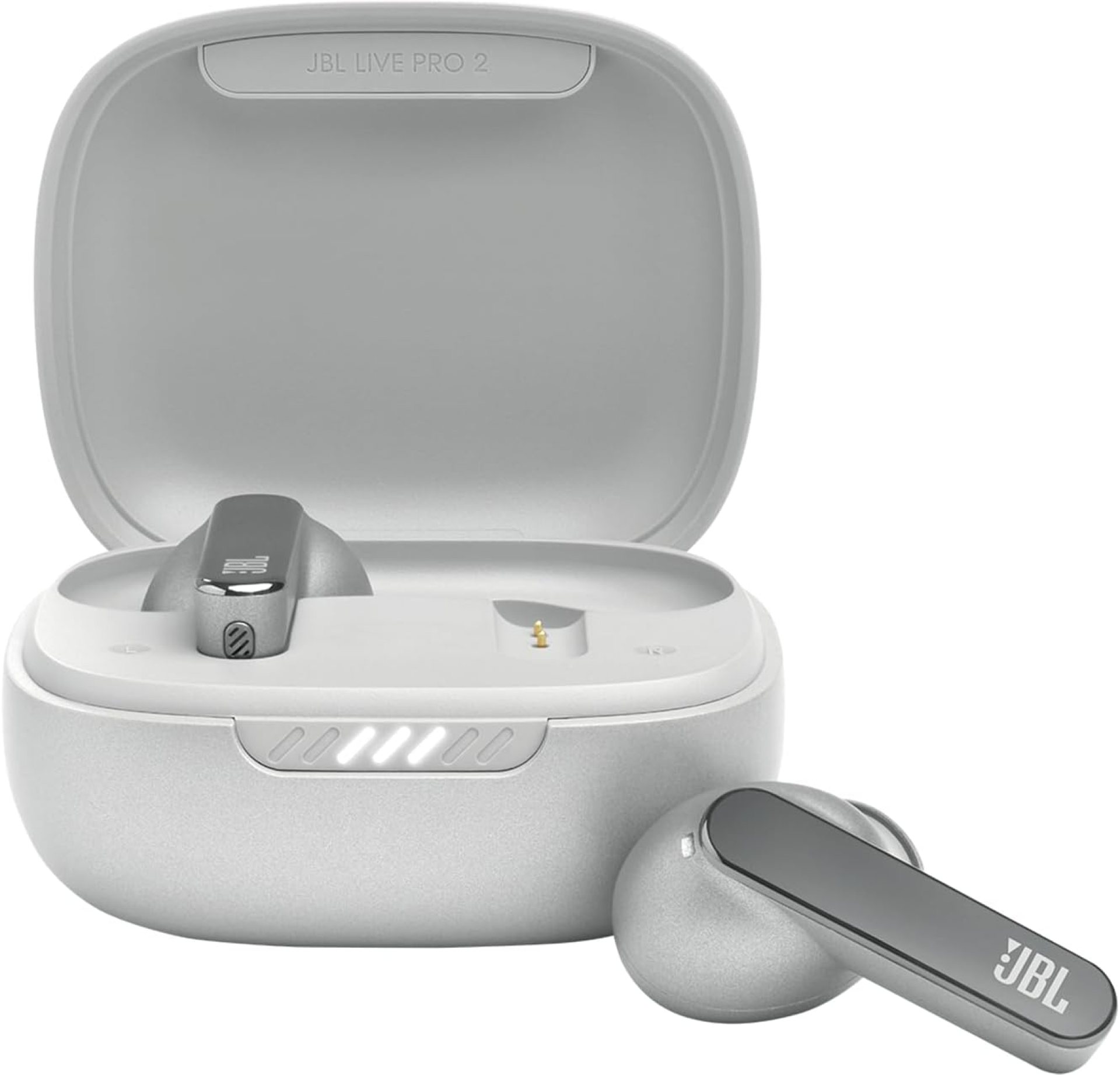 JBL Live Pro 2 – True Wireless Noise Cancelling Earbuds, up to 40 Hours of Playback with Wireless Charging, 6 mics for Perfect Calls, Touch & Voice Control, IPX5 Water Resistant (Silver) JBL Live Pro 2 – True Wireless Noise Cancelling Earbuds, up to 40 Hours of Playback with Wireless Charging, 6 mics for Perfect Calls, Touch & Voice Control, IPX5 Water Resistant (Silver)
