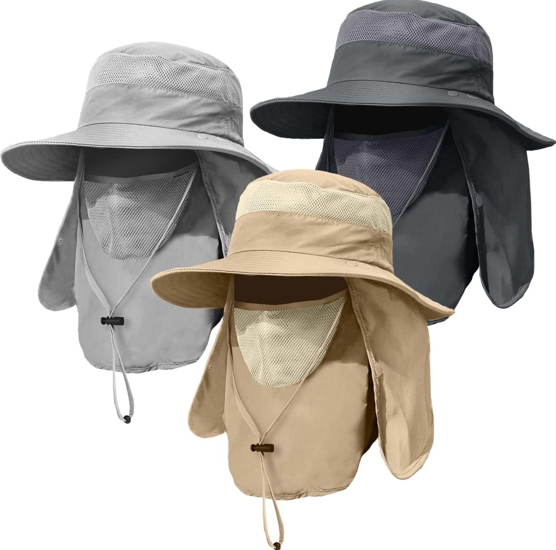 3 Pack Mens Outdoor Wide Brim Fishing Hat,UPF 50+ Sun Protection Cap with Face Neck Flap for Hiking & Garden 3 Pack Mens Outdoor Wide Brim Fishing Hat,UPF 50+ Sun Protection Cap with Face Neck Flap for Hiking & Garden
