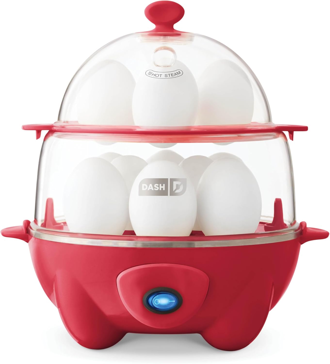 DASH Deluxe Rapid Egg Cooker for Hard Boiled, Poached, Scrambled Eggs, Omelets, Steamed Vegetables, Dumplings & More, 12 capacity, with Auto Shut Off Feature – Red DASH Deluxe Rapid Egg Cooker for Hard Boiled, Poached, Scrambled Eggs, Omelets, Steamed Vegetables, Dumplings & More, 12 capacity, with Auto Shut Off Feature – Red