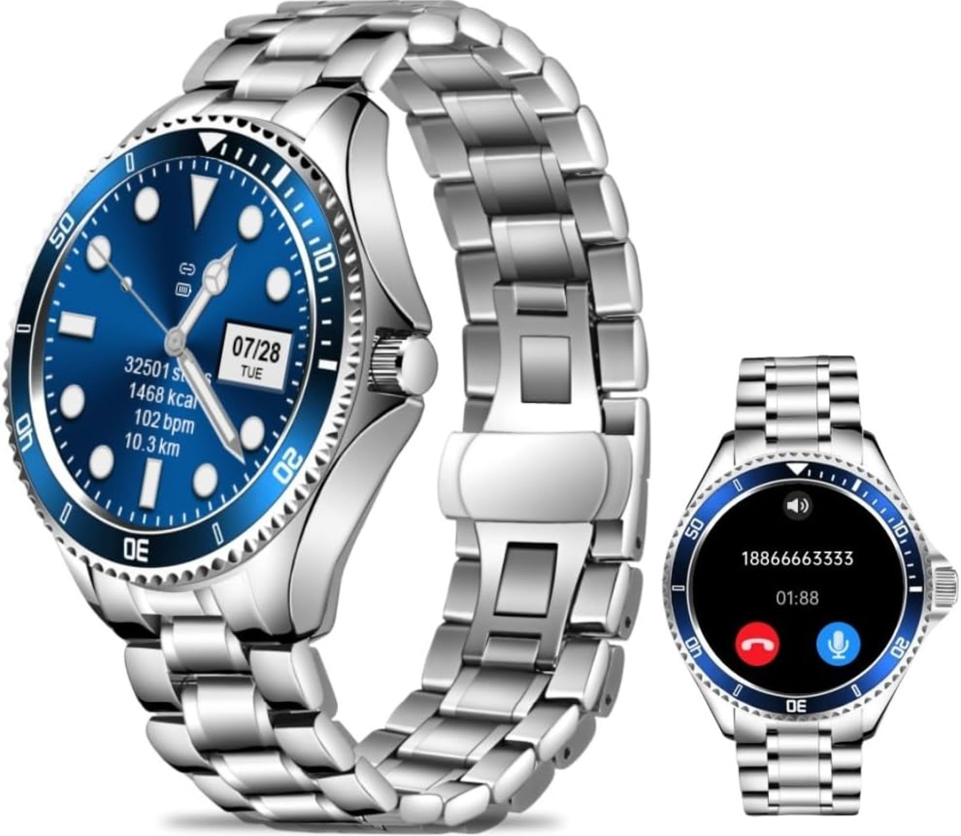 1.28″ Smart Watch for Men with Dual Bluetooth 4.0/3.0 | Heart Rate/Blood Pressure Monitor | 100+ Sports Modes | 128MB Music Storage | Metal Smartwatch for Android iOS 1.28″ Smart Watch for Men with Dual Bluetooth 4.0/3.0 | Heart Rate/Blood Pressure Monitor | 100+ Sports Modes | 128MB Music Storage | Metal Smartwatch for Android iOS