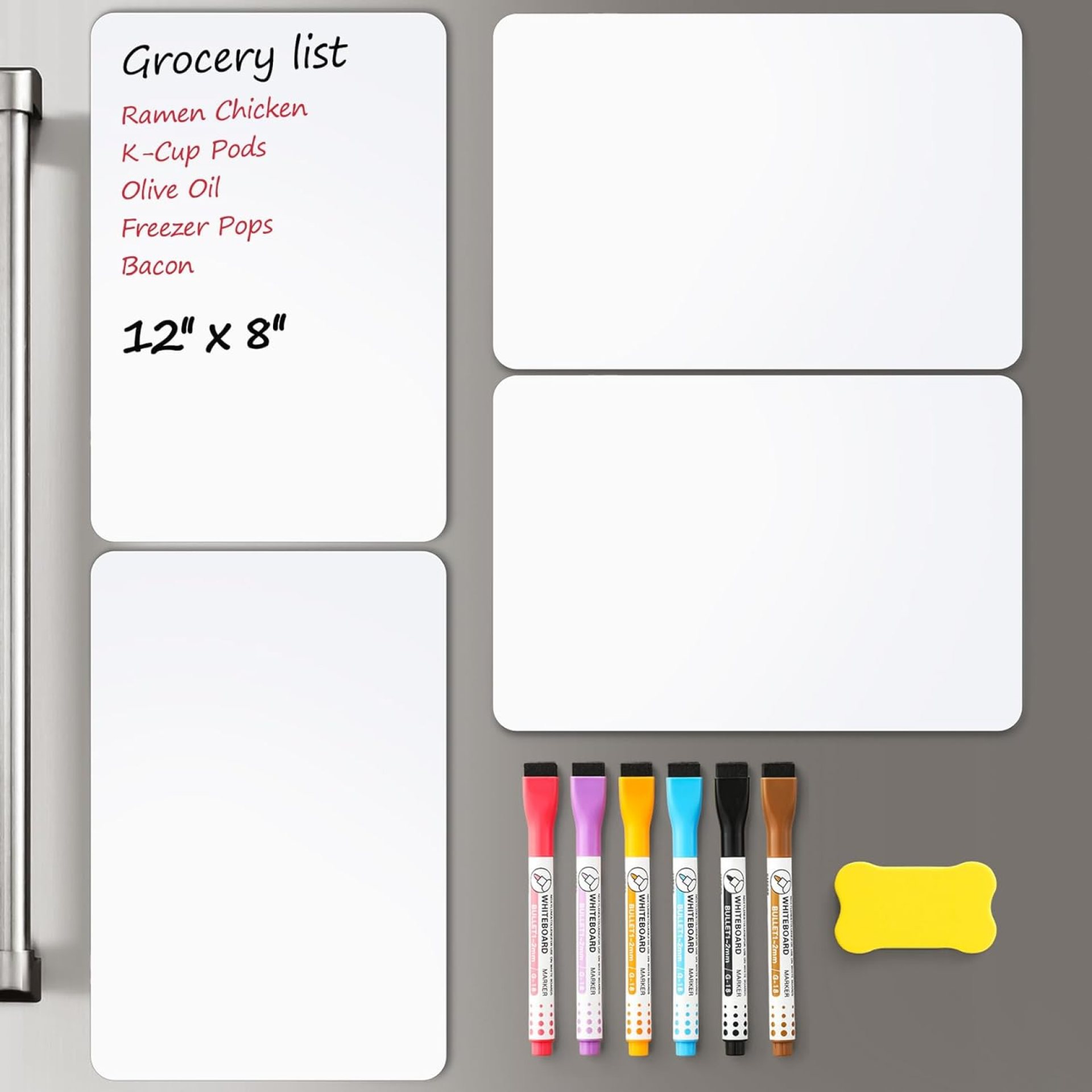 4 PACK Magnetic Dry Erase Board Sheet for Fridge, 12″x8″ Erasable Refrigerator WhiteBoard w/ 6 Markers & 1 Eraser- Smooth and Flexible Small Magnet Blank Notepad for Home Kitchen Organizer and Planner 4 PACK Magnetic Dry Erase Board Sheet for Fridge, 12″x8″ Erasable Refrigerator WhiteBoard w/ 6 Markers & 1 Eraser- Smooth and Flexible Small Magnet Blank Notepad for Home Kitchen Organizer and Planner