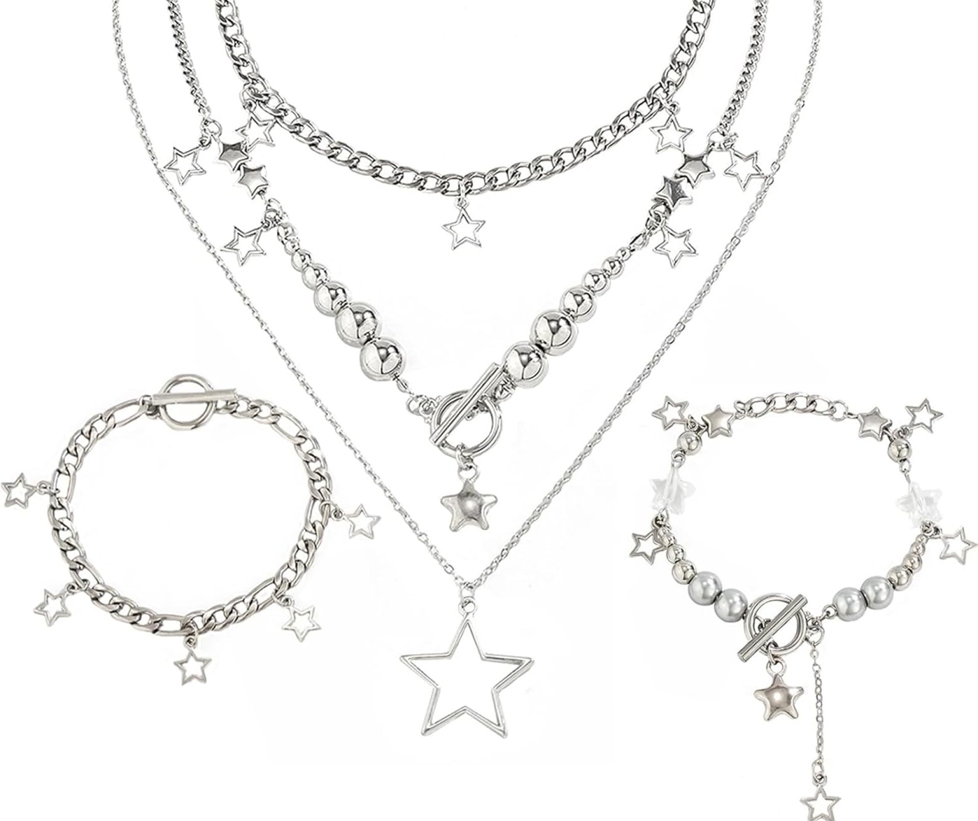 2 Pieces Silver Star Necklace Y2K Jewelry Set Grunge Necklace Kawaii Cute Necklaces Aesthetic Vintage Emo Jewelry 2 Pieces Silver Star Necklace Y2K Jewelry Set Grunge Necklace Kawaii Cute Necklaces Aesthetic Vintage Emo Jewelry