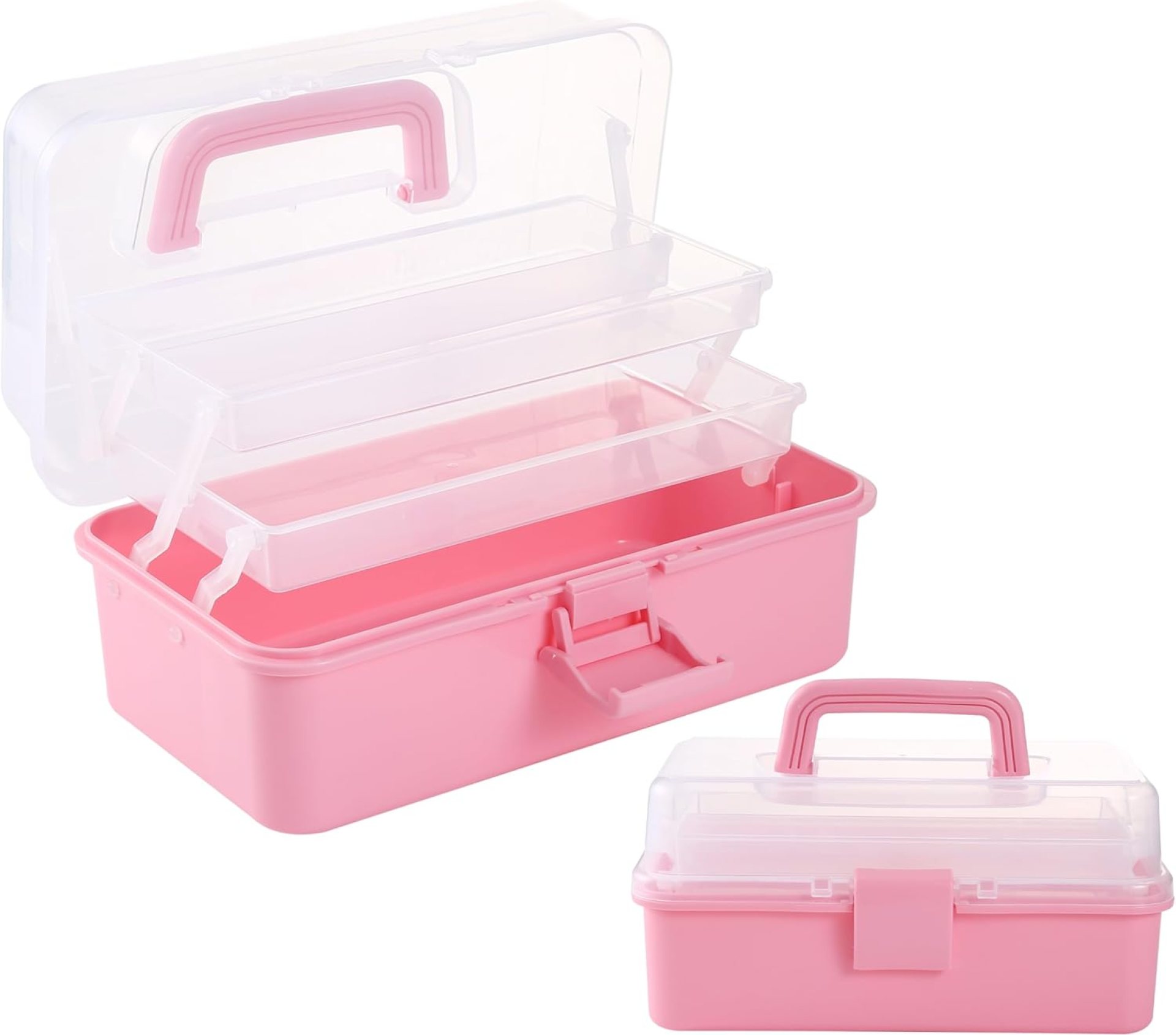 11(in) Versatile Three-Layer Folding Organizer Box,Ideal for Art & Crafts,Toys,Sewing Supplies,Jewelry and Tools,Storage with Dual Trays,Elegant Pink 11(in) Versatile Three-Layer Folding Organizer Box,Ideal for Art & Crafts,Toys,Sewing Supplies,Jewelry and Tools,Storage with Dual Trays,Elegant Pink