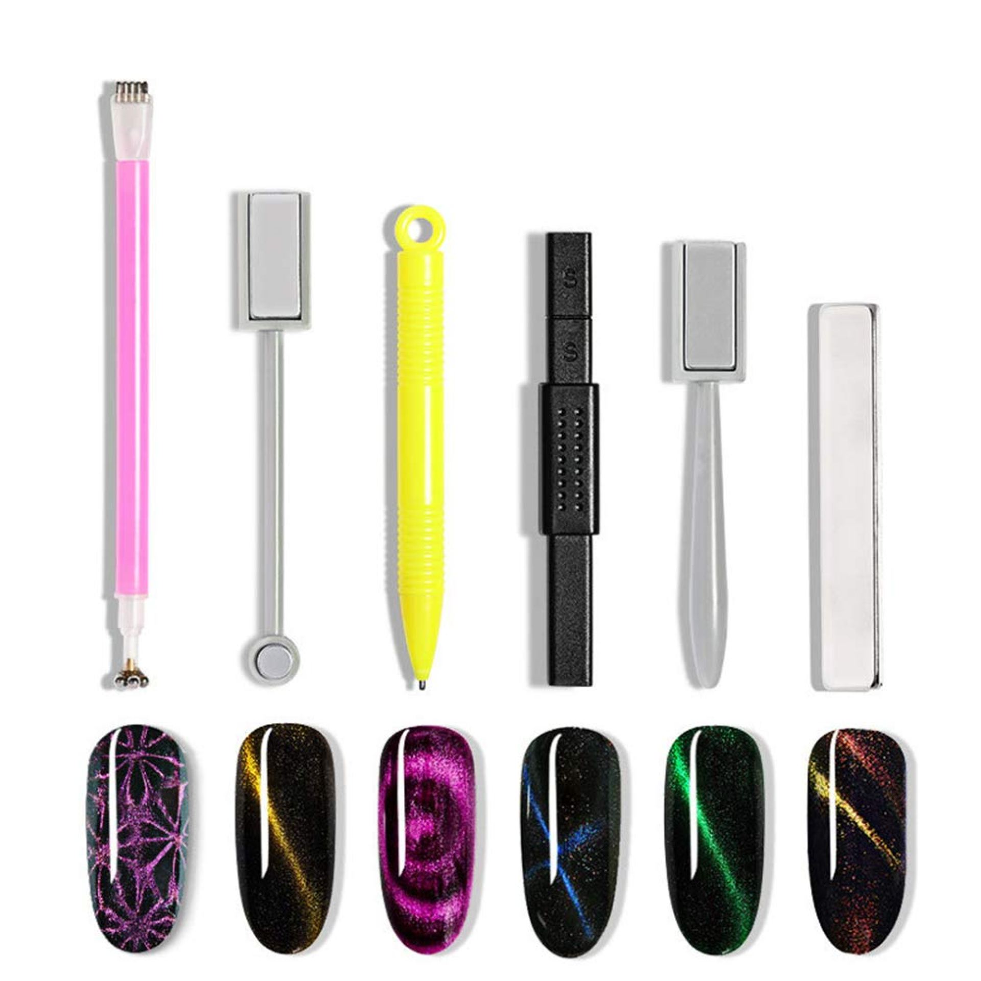 6 Pcs Nail Magnet Tool Set, Pure Vie Quality Enhanced Version Nail Magnet Pens And Strong Magnet Stick Dotting Pens For 3D Magnetic Cat Eye Gel Polish Powder Manicure Nail Art Tool 6 Pcs Nail Magnet Tool Set, Pure Vie Quality Enhanced Version Nail Magnet Pens And Strong Magnet Stick Dotting Pens For 3D Magnetic Cat Eye Gel Polish Powder Manicure Nail Art Tool