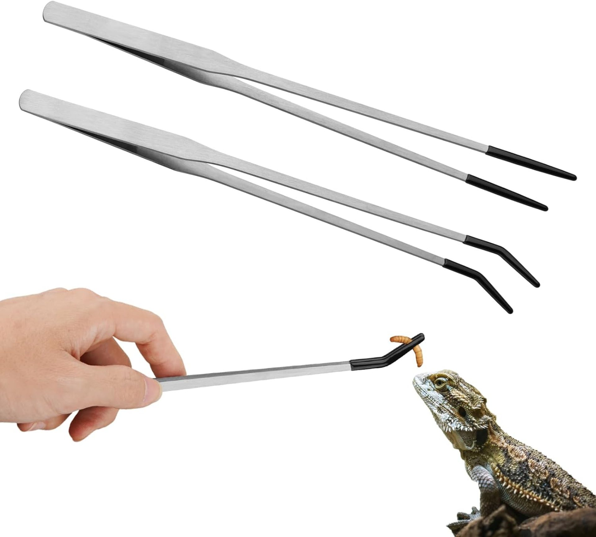 2PCS Stainless Steel Reptile Feeding Tongs with Rubber Tip, 10.6” Straight & Curved Long Tweezers for Aquarium or Craft, Bearded Dragon Tank Snakes Enclosure Accessories, Terrarium Supplies 2PCS Stainless Steel Reptile Feeding Tongs with Rubber Tip, 10.6” Straight & Curved Long Tweezers for Aquarium or Craft, Bearded Dragon Tank Snakes Enclosure Accessories, Terrarium Supplies