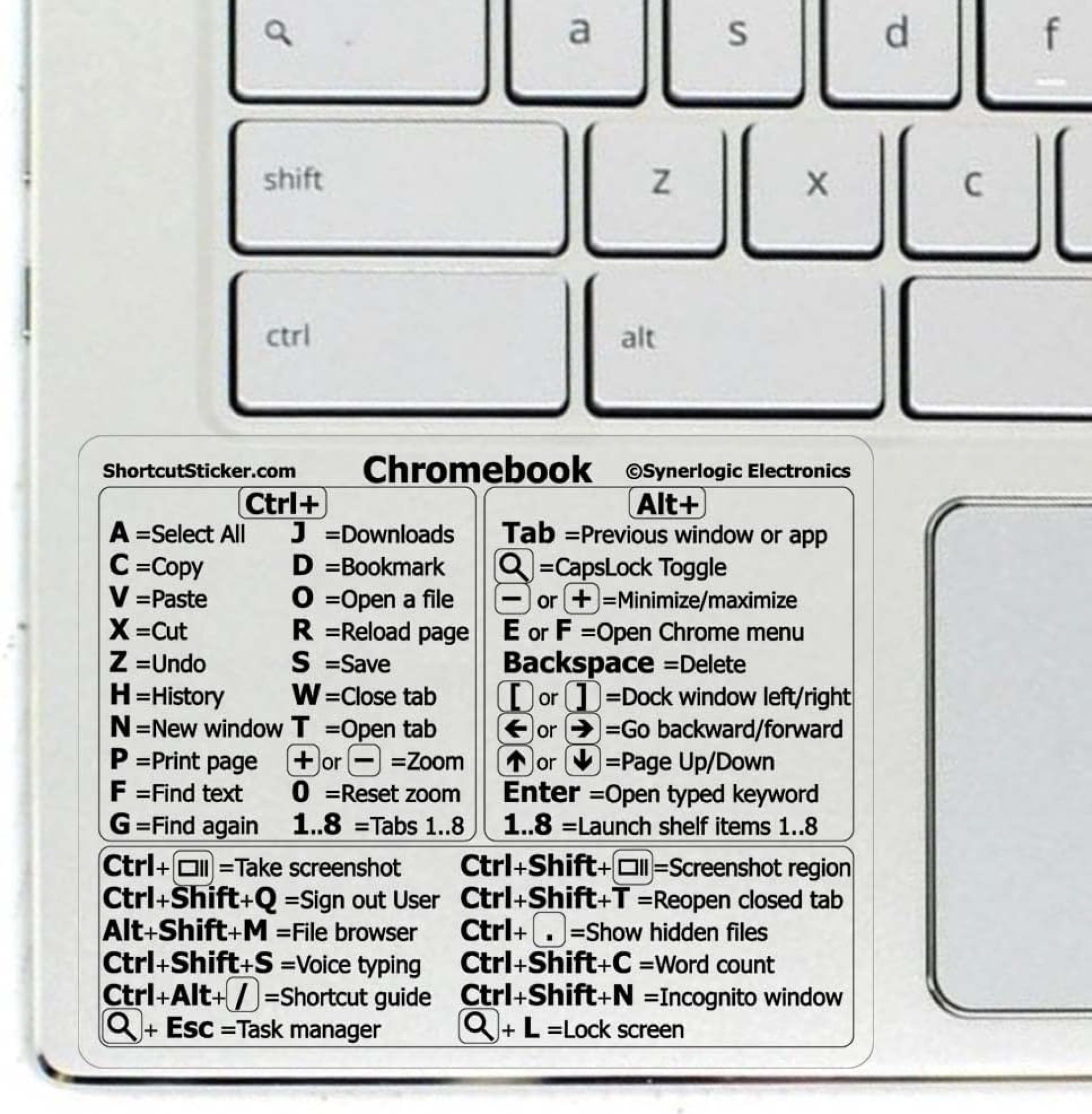 SYNERLOGIC Chrome OS Reference Keyboard Shortcut Sticker – No-Residue Vinyl – Size 3″x2.4″ for Any Brand Chromebook Laptop Running Chrome OS (Clear, Pack of 2) SYNERLOGIC Chrome OS Reference Keyboard Shortcut Sticker – No-Residue Vinyl – Size 3″x2.4″ for Any Brand Chromebook Laptop Running Chrome OS (Clear, Pack of 2)