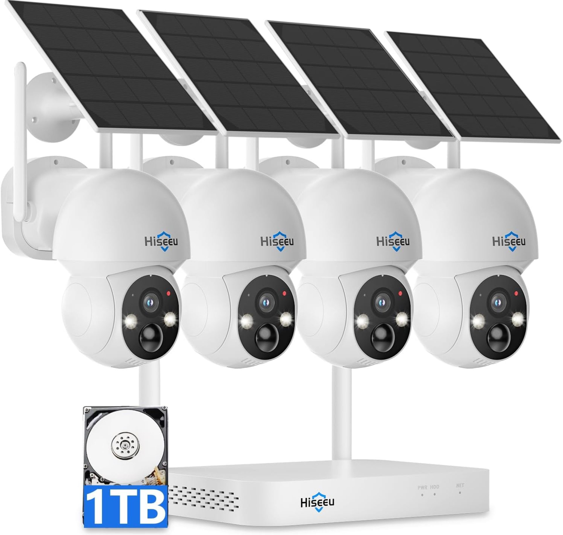 Hiseeu Solar Camera Wireless Outdoor, Home Security Camera System, 2.4G & 5G WiFi, Solar-Powered 4MP 4 Cam-Kit, Color Night Vision, 360° View, Pan & Tilt, 1TB HDD Local Recording, No Subscription Hiseeu Solar Camera Wireless Outdoor, Home Security Camera System, 2.4G & 5G WiFi, Solar-Powered 4MP 4 Cam-Kit, Color Night Vision, 360° View, Pan & Tilt, 1TB HDD Local Recording, No Subscription