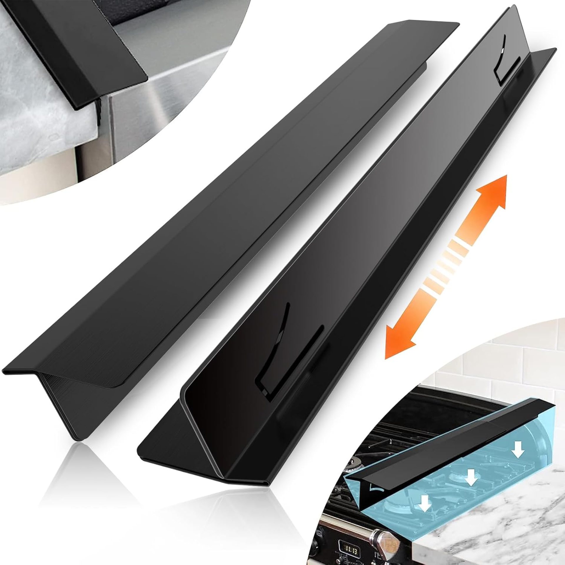 2PCS Kitchen Stove Counter Gap Covers, Stainless Steel Stove Guard, Cooktop Trim Kit, Stove Gap Guards, Oven Gap Filler, Heat Resistant & Effectively Protect Stove Gap Filler(13.8″-27.5″ Black) 2PCS Kitchen Stove Counter Gap Covers, Stainless Steel Stove Guard, Cooktop Trim Kit, Stove Gap Guards, Oven Gap Filler, Heat Resistant & Effectively Protect Stove Gap Filler(13.8″-27.5″ Black)