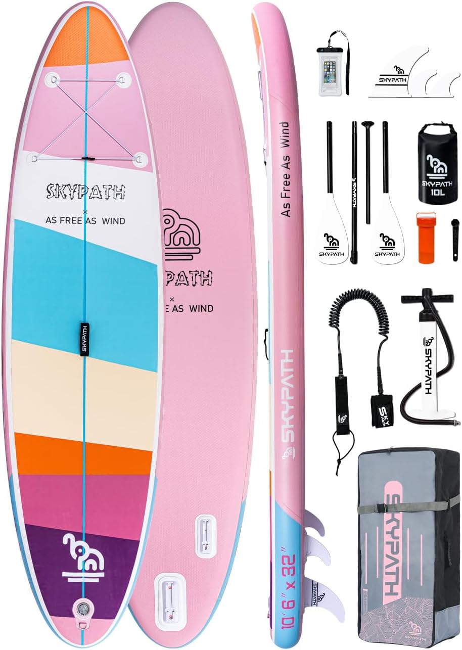 Inflatable Stand Up Paddle Board, 10’6”*32”* 6” Ultra-Light SUP Board, Wide Stable Family Board, with Full Set of SUP Board Accessories Inflatable Stand Up Paddle Board, 10’6”*32”* 6” Ultra-Light SUP Board, Wide Stable Family Board, with Full Set of SUP Board Accessories