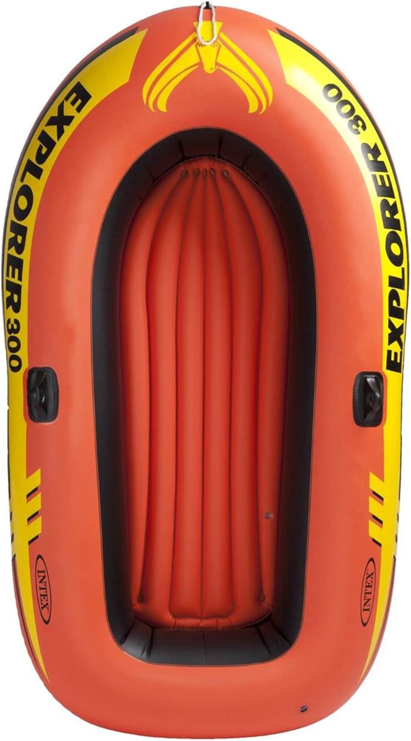 INTEX Explorer Inflatable Boat Series: Dual Air Chambers – Welded Oar Locks – Grab Handles – Bow Rope – Sporty Design INTEX Explorer Inflatable Boat Series: Dual Air Chambers – Welded Oar Locks – Grab Handles – Bow Rope – Sporty Design