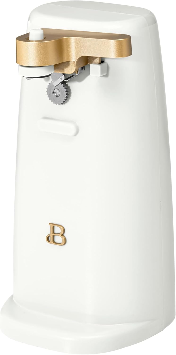 Electric Can Opener by Drew Barrymore, Stainless Steel Blade, Auto-Turn Feature (White Icing), 1 Electric Can Opener by Drew Barrymore, Stainless Steel Blade, Auto-Turn Feature (White Icing), 1