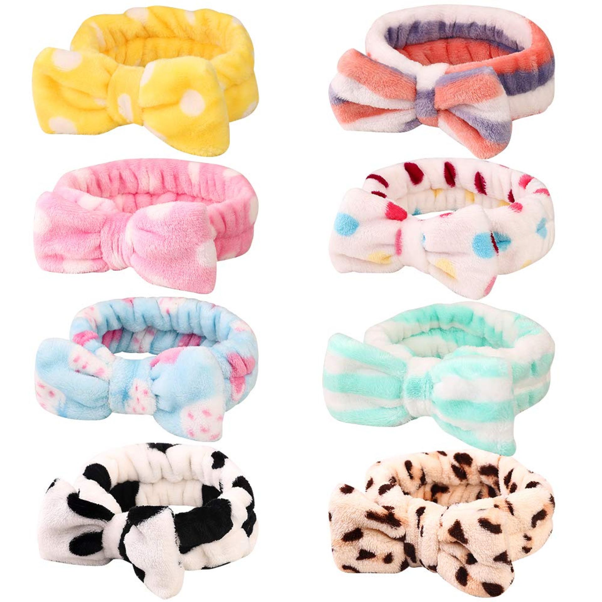 8 Pack Spa Bow Headbands, Coral Fleece Makeup Cosmetic Headband for Washing Face, Shower Terry Cloth Hair Band for Women Facial 8 Pack Spa Bow Headbands, Coral Fleece Makeup Cosmetic Headband for Washing Face, Shower Terry Cloth Hair Band for Women Facial