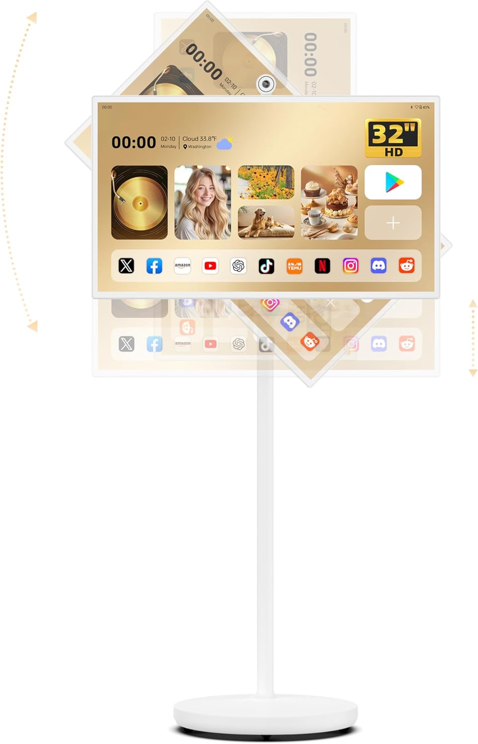 (Upgrade) 32″Portable TV on Wheels,1080P Smart Screen with Magnetic Wide-Angle Camera,Rolling Monitor with 18CM Adjustable Stand Height,10W Hi-Fi Stereo Speaker,Android 13,Built-in 6-8H Battery,8+128G (Upgrade) 32″Portable TV on Wheels,1080P Smart Screen with Magnetic Wide-Angle Camera,Rolling Monitor with 18CM Adjustable Stand Height,10W Hi-Fi Stereo Speaker,Android 13,Built-in 6-8H Battery,8+128G