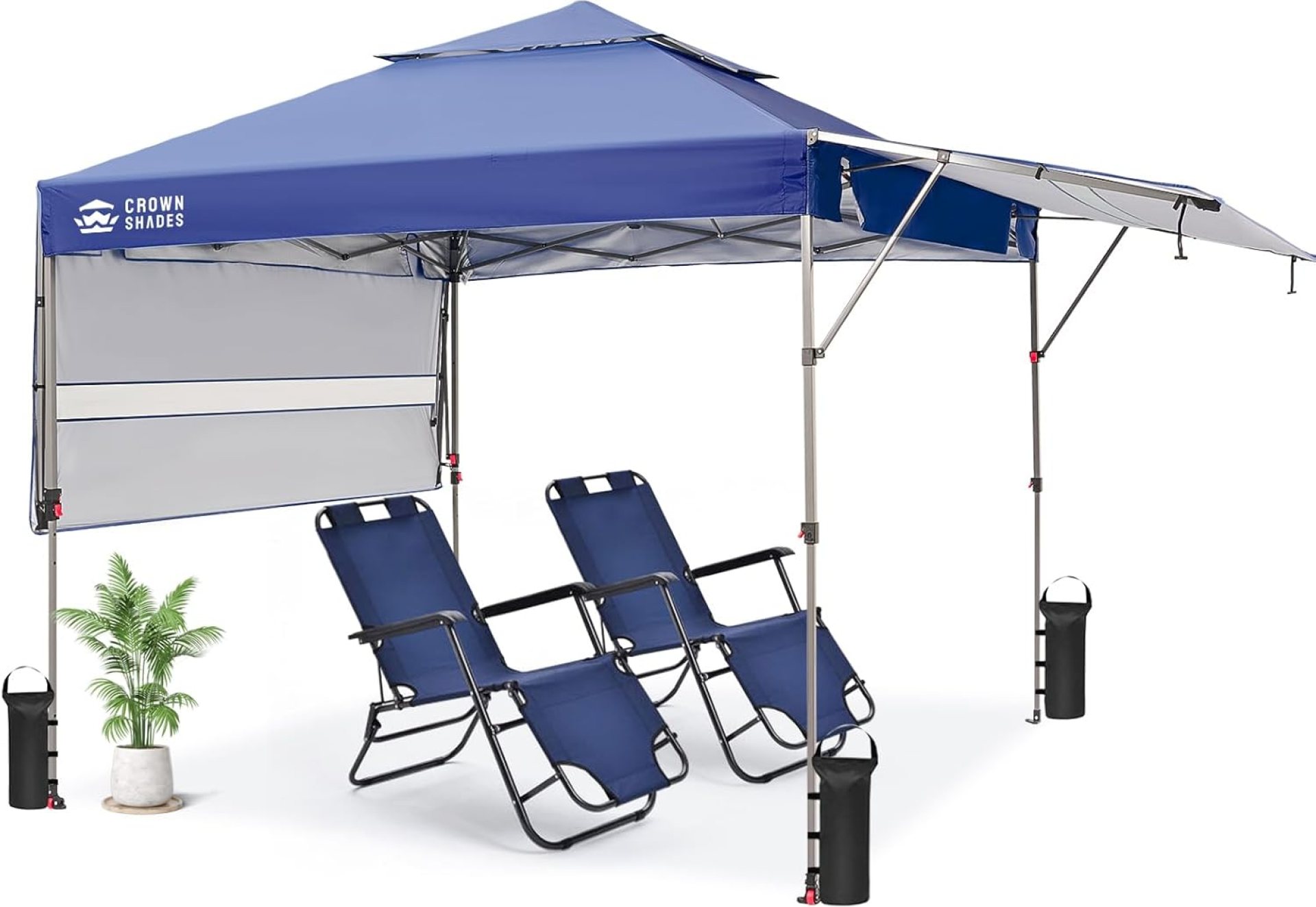 CROWN SHADES 10×10 Pop up Canopy Tent Patended Centerlock Instant Commercial Canopy with 150D Silver Coated Fabric Including 2 Extend Awnings, 4 Ropes, 8 Stakes, 4 Weight Bags, Navy Blue CROWN SHADES 10×10 Pop up Canopy Tent Patended Centerlock Instant Commercial Canopy with 150D Silver Coated Fabric Including 2 Extend Awnings, 4 Ropes, 8 Stakes, 4 Weight Bags, Navy Blue