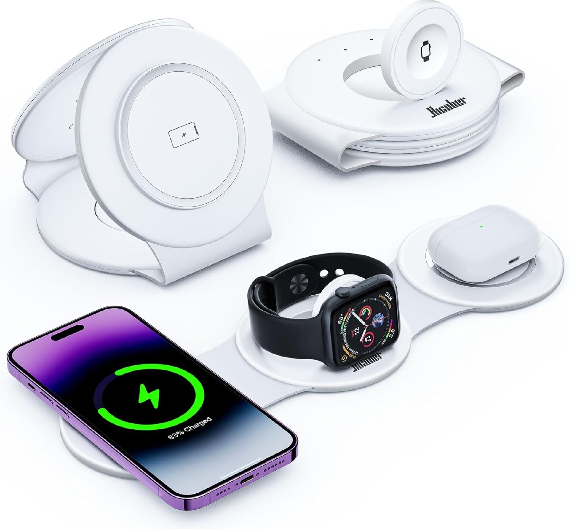 Hicober 3 in 1 Wireless Charging Station for iPhone 15, Magnetic Foldable Travel Charger Station Stand 18W for iPhone 16 15 14 13 12 Pro/Max/Plus/Apple Watch All Series & Airpods Hicober 3 in 1 Wireless Charging Station for iPhone 15, Magnetic Foldable Travel Charger Station Stand 18W for iPhone 16 15 14 13 12 Pro/Max/Plus/Apple Watch All Series & Airpods