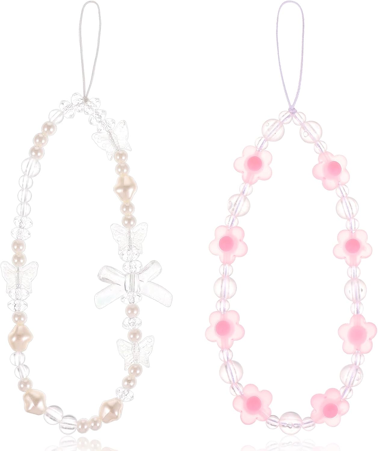 2pcs Phone Wrist Strap, Crystal Butterfly Flower Pearl Beaded Phone Charms Wrist Strap Bracelet Lanyard for Women Keychain Charm Decoration for Wallet 2pcs Phone Wrist Strap, Crystal Butterfly Flower Pearl Beaded Phone Charms Wrist Strap Bracelet Lanyard for Women Keychain Charm Decoration for Wallet