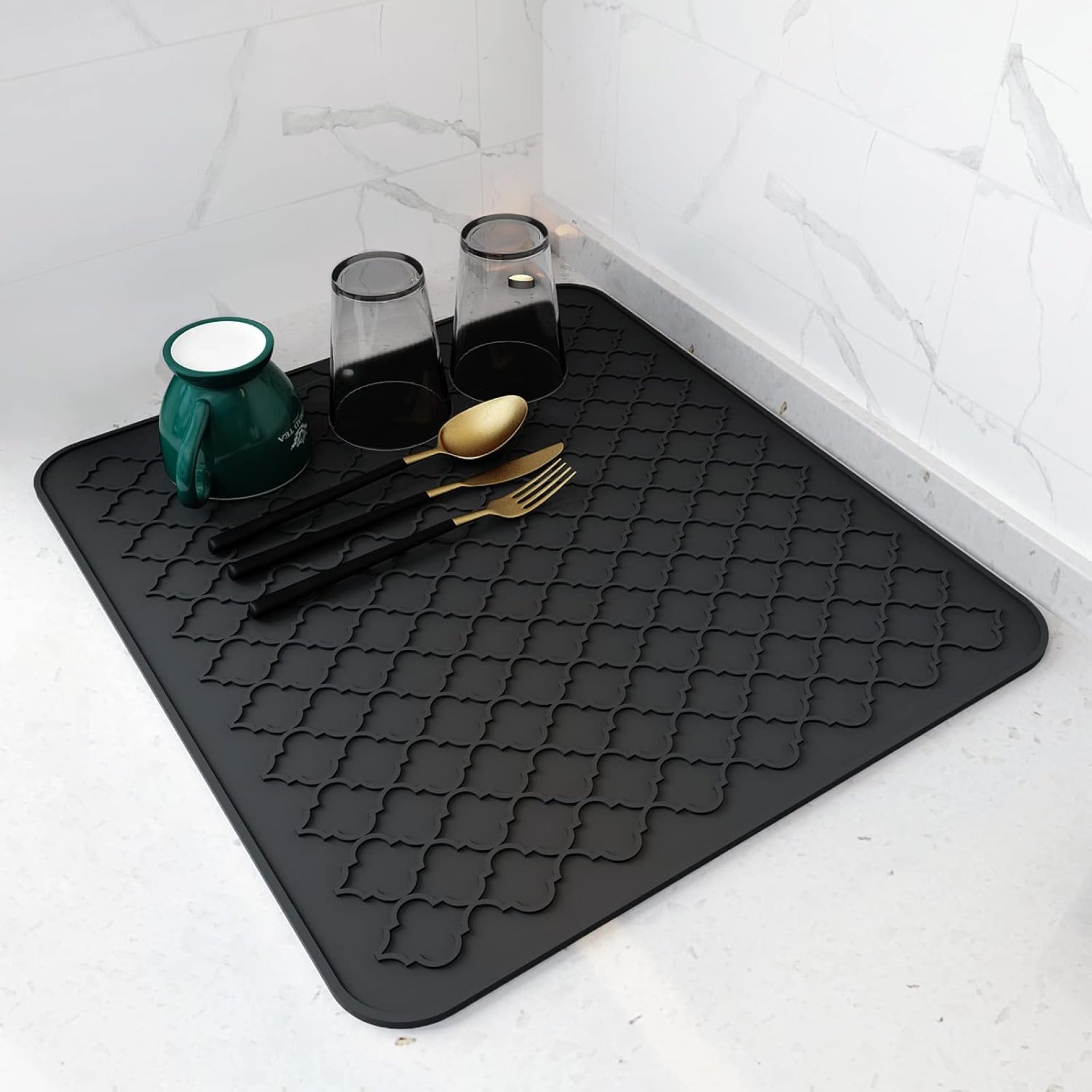 AMOAMI Dish Drying Mats for Kitchen Counter – Silicone Dish Drying Mat – Heat Resistant Mat – Black (16″ x 18) AMOAMI Dish Drying Mats for Kitchen Counter – Silicone Dish Drying Mat – Heat Resistant Mat – Black (16″ x 18)