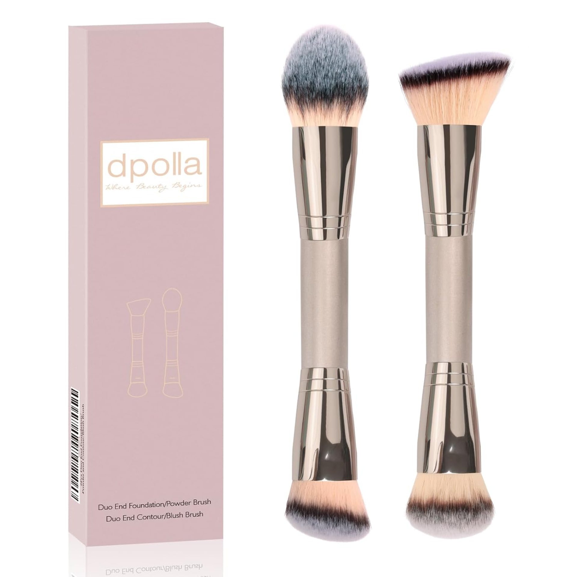 Foundation Makeup Brushes, 2Pcs Premium Dual-Ended Makeup Brush (Foundation, Powder, Blush & Contour Brushes) for Buffing Liquid, Cream, Powder, Blending Face Brush, Fit for Home, Travel & Gifting Foundation Makeup Brushes, 2Pcs Premium Dual-Ended Makeup Brush (Foundation, Powder, Blush & Contour Brushes) for Buffing Liquid, Cream, Powder, Blending Face Brush, Fit for Home, Travel & Gifting