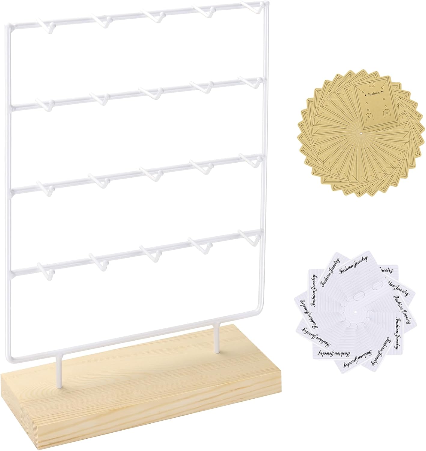Earring Display Stand for Selling 4 Tier 20 Hooks Wood Earring Display Rack Holder for earings necklaces rings bracelets keychains (White) Earring Display Stand for Selling 4 Tier 20 Hooks Wood Earring Display Rack Holder for earings necklaces rings bracelets keychains (White)