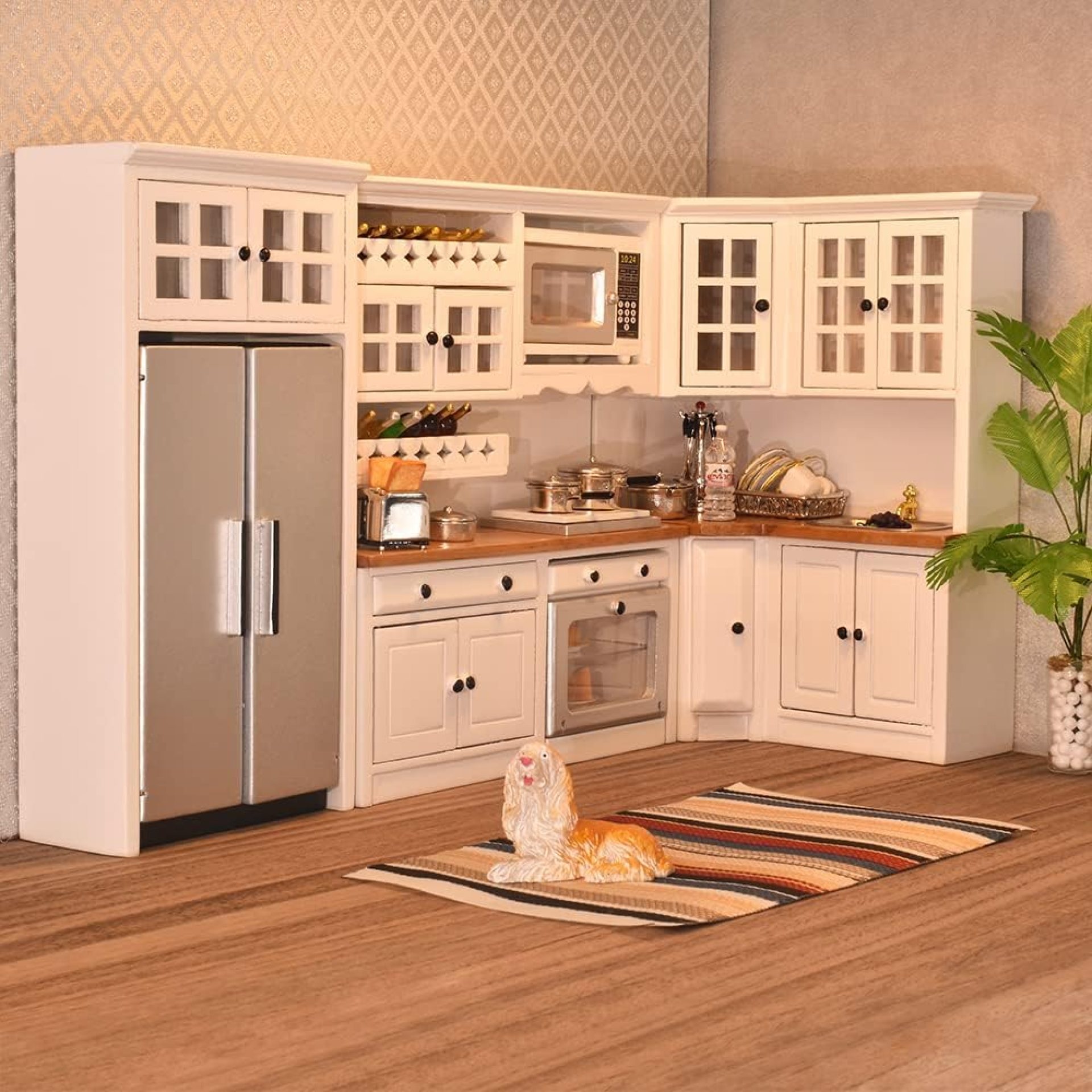 iLAND Dollhouse Kitchen, Modern Dollhouse Furniture Set on 1/12 Scale Wooden White to Store Miniature Food iLAND Dollhouse Kitchen, Modern Dollhouse Furniture Set on 1/12 Scale Wooden White to Store Miniature Food