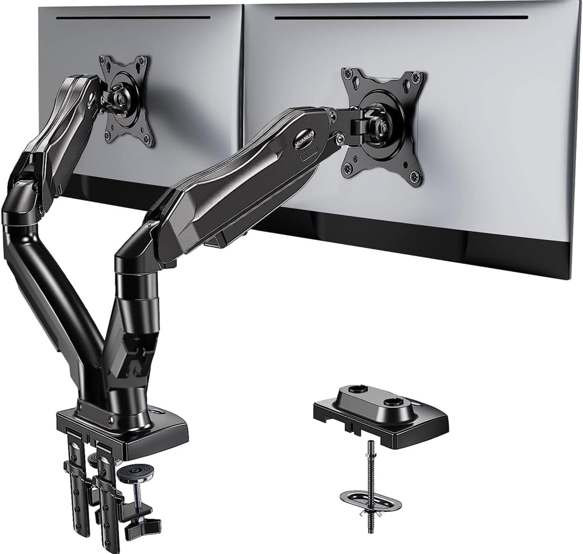 HUANUO Dual Monitor Stand – Full Adjustable Monitor Desk Mount Swivel Vesa Bracket with C Clamp, Grommet Mounting Base for 13 to 32 Inch Computer Screens – Each Arm Holds 4.4 to 19.8lbs HUANUO Dual Monitor Stand – Full Adjustable Monitor Desk Mount Swivel Vesa Bracket with C Clamp, Grommet Mounting Base for 13 to 32 Inch Computer Screens – Each Arm Holds 4.4 to 19.8lbs
