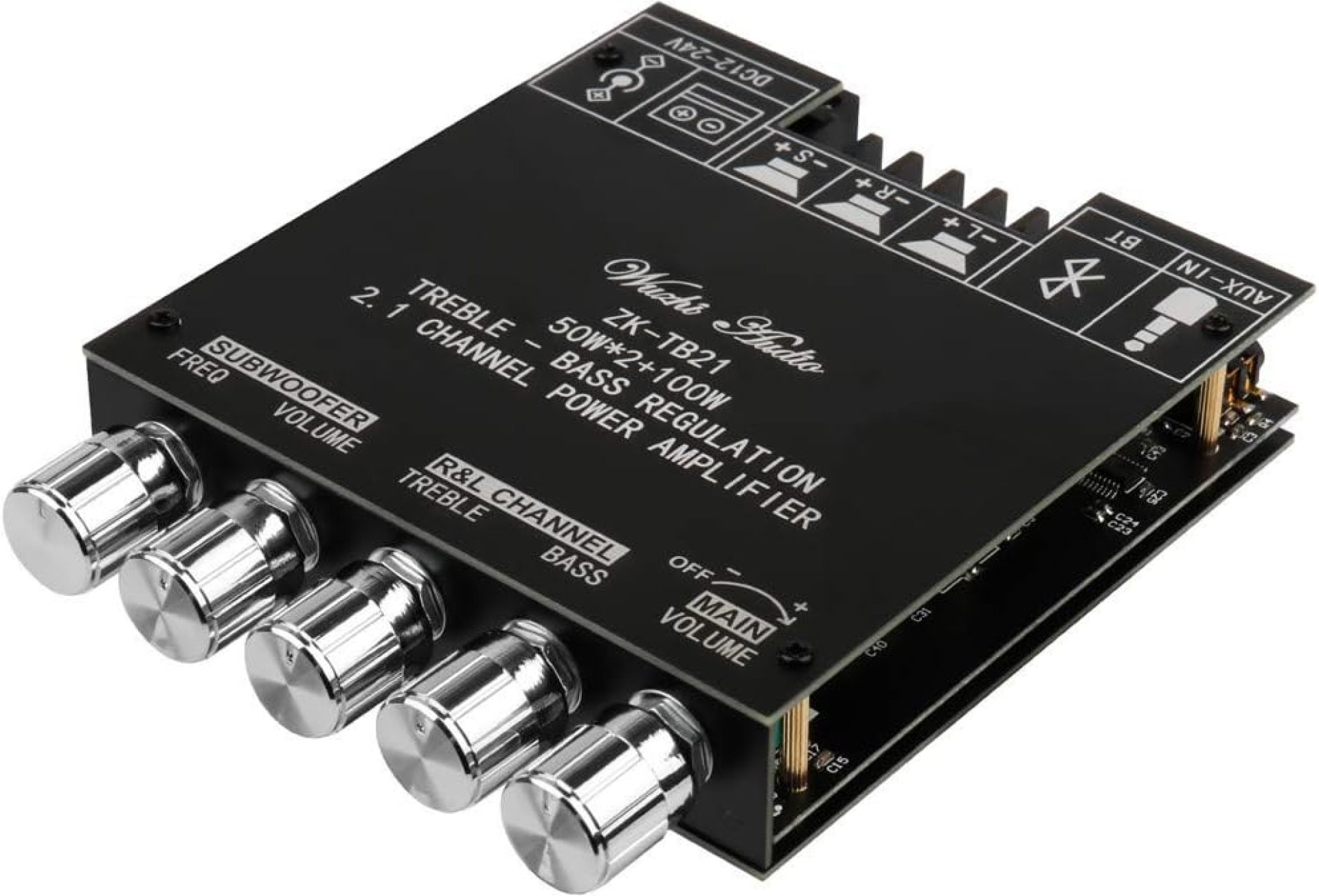 Bluetooth Audio Amplifier Board, ZK-TB21 2.1CH 50W x 2 +100W Subwoofer Power Amp with Treble and Bass Control, Bluetooth5.0 and AUX Inputs, Stereo Digital AMP for DIY Home Speakers Bluetooth Audio Amplifier Board, ZK-TB21 2.1CH 50W x 2 +100W Subwoofer Power Amp with Treble and Bass Control, Bluetooth5.0 and AUX Inputs, Stereo Digital AMP for DIY Home Speakers