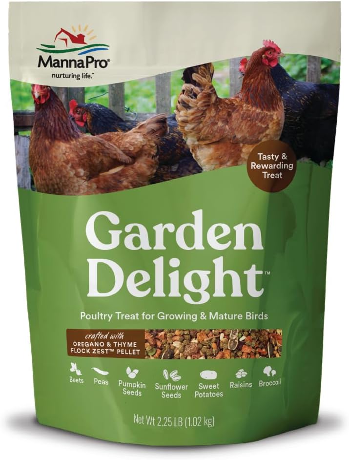 Manna Pro Garden Delight, Treats for Chickens, Poultry, Bird, Coop, Duck, Treat, 2.25 lbs Manna Pro Garden Delight, Treats for Chickens, Poultry, Bird, Coop, Duck, Treat, 2.25 lbs
