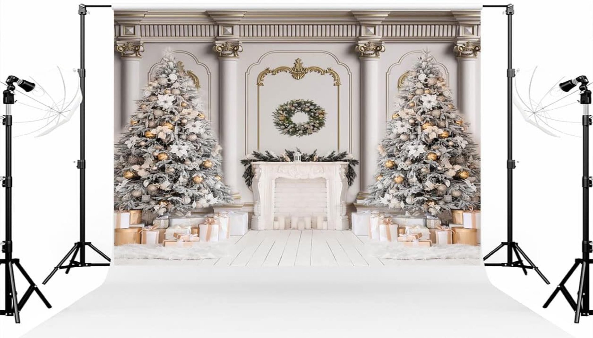 Kate 8×8ft (2.5×2.5m) Christmas Tree Photo Backdrop Xmas Palace Classic Indoor White Fireplace Gifts Decoration Photography Background for Christmas New Year Photographer Studio Props Kate 8×8ft (2.5×2.5m) Christmas Tree Photo Backdrop Xmas Palace Classic Indoor White Fireplace Gifts Decoration Photography Background for Christmas New Year Photographer Studio Props
