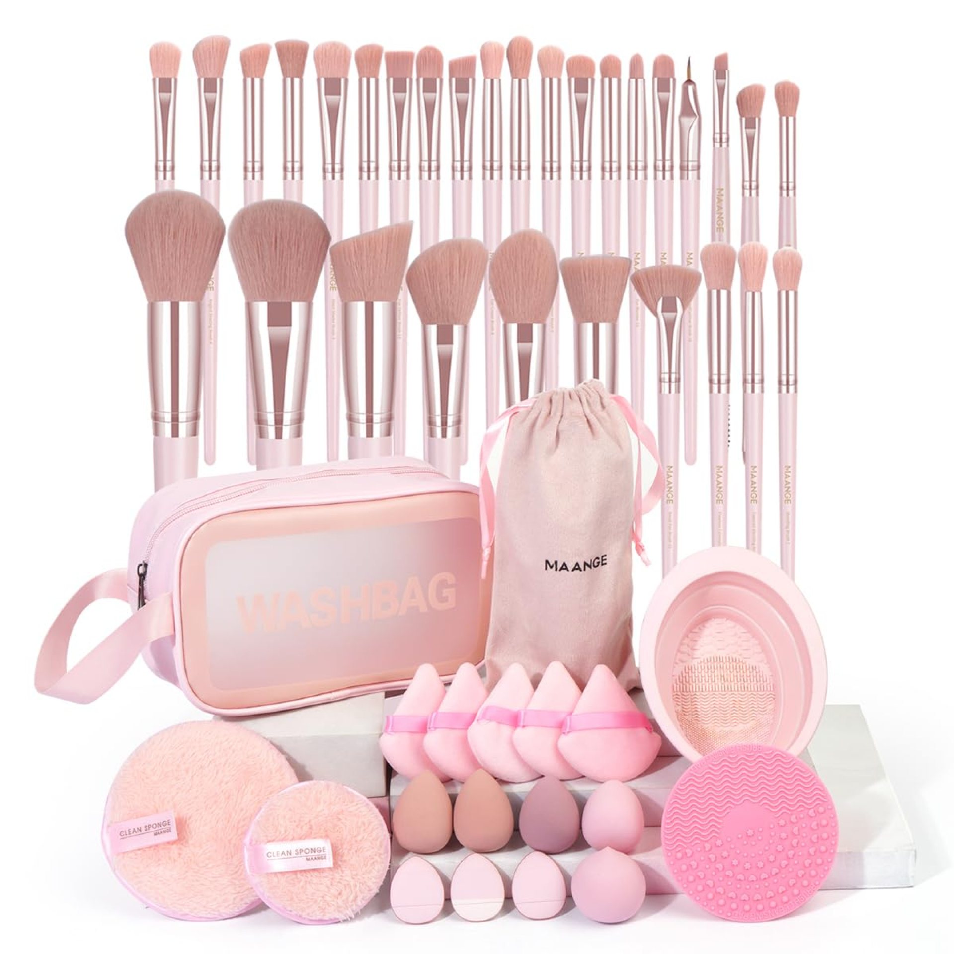 MAANGE Makeup Brush Set 49 Pcs Makeup Tool Set Premium Synthetic Foundation Powder Concealers Eye shadows Blush Makeup Brushes (Pink, 49 Piece Set) MAANGE Makeup Brush Set 49 Pcs Makeup Tool Set Premium Synthetic Foundation Powder Concealers Eye shadows Blush Makeup Brushes (Pink, 49 Piece Set)