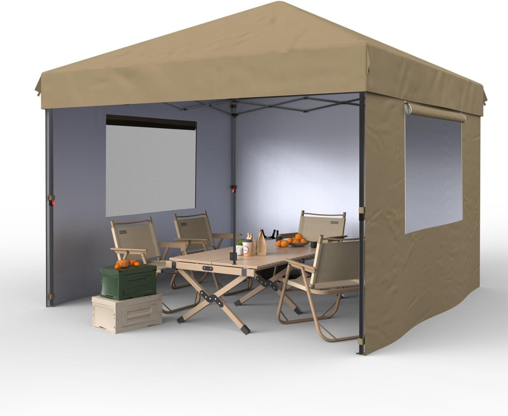 10×10 Pop Up Canopy with 3 Sidewalls – Easy Up Camping Tent with One Button Push Setup – 1 Roller Bag, 3 Adjustable Height, 4 Weight Bags for Deck, Garden, Sports, Beach, Party – Khaki 10×10 Pop Up Canopy with 3 Sidewalls – Easy Up Camping Tent with One Button Push Setup – 1 Roller Bag, 3 Adjustable Height, 4 Weight Bags for Deck, Garden, Sports, Beach, Party – Khaki