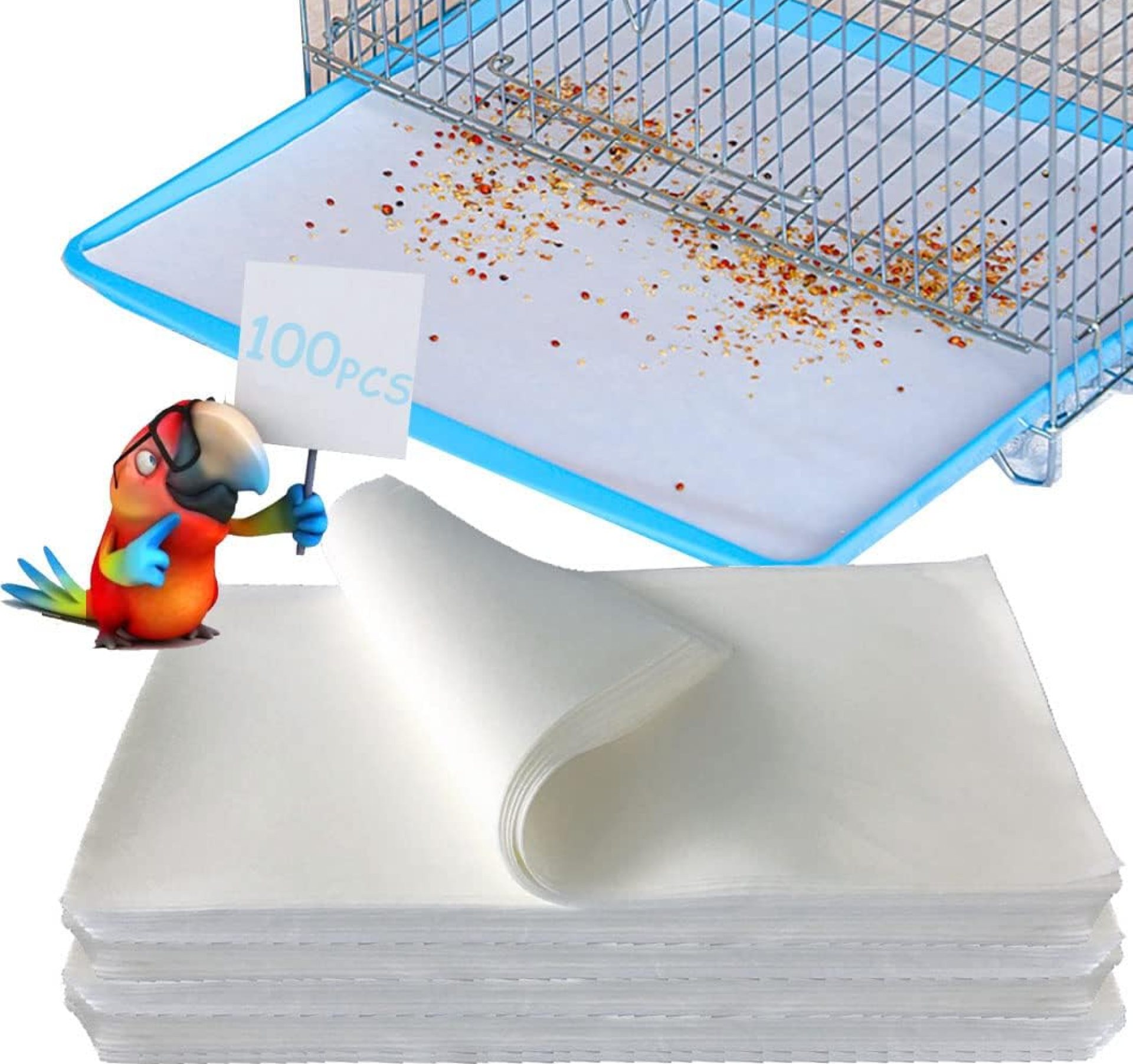 100PCS Bird Cage Liner Papers, Disposable Cage Paper Liners Precut Absorbent Cushion Pad Mat Accessories for Pet Bird Parrot (White) 100PCS Bird Cage Liner Papers, Disposable Cage Paper Liners Precut Absorbent Cushion Pad Mat Accessories for Pet Bird Parrot (White)
