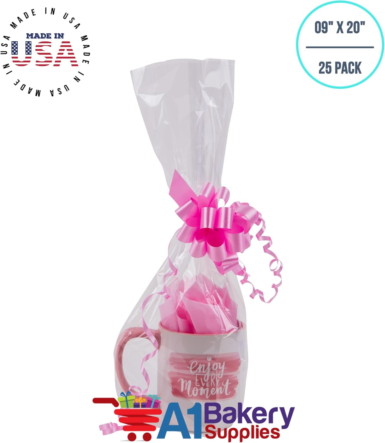 25-Pack 1.2 Mil Clear Cellophane Bags – 9 x 20 Inch Size for Baskets, Wine Bottles, Mugs, and Gifts | Premium Quality Bags Made in USA by A1BakerySupplies 25-Pack 1.2 Mil Clear Cellophane Bags – 9 x 20 Inch Size for Baskets, Wine Bottles, Mugs, and Gifts | Premium Quality Bags Made in USA by A1BakerySupplies