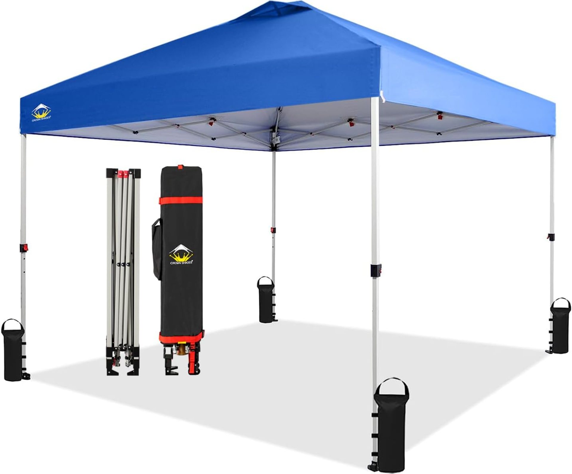 CROWN SHADES 10×10 Pop Up Canopy – Beach Tent with One Push Setup – Easy Outdoor Sun Shade for Events, Parties, Camping – Gazebo with STO-N-Go Cover Bag, Silver Coated Top, Blue CROWN SHADES 10×10 Pop Up Canopy – Beach Tent with One Push Setup – Easy Outdoor Sun Shade for Events, Parties, Camping – Gazebo with STO-N-Go Cover Bag, Silver Coated Top, Blue