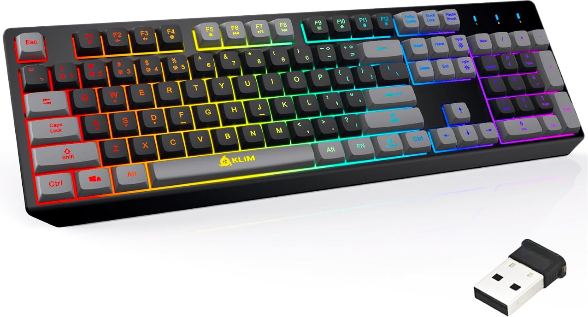 KLIM Chroma Wireless Gaming Keyboard RGB – Backlit Wireless Keyboard – Long-Lasting Rechargeable Battery – Quiet Water Resistant Ergonomic Keyboard – Teclado Gamer – PC PS5 PS4 Mac – Black/Gray KLIM Chroma Wireless Gaming Keyboard RGB – Backlit Wireless Keyboard – Long-Lasting Rechargeable Battery – Quiet Water Resistant Ergonomic Keyboard – Teclado Gamer – PC PS5 PS4 Mac – Black/Gray