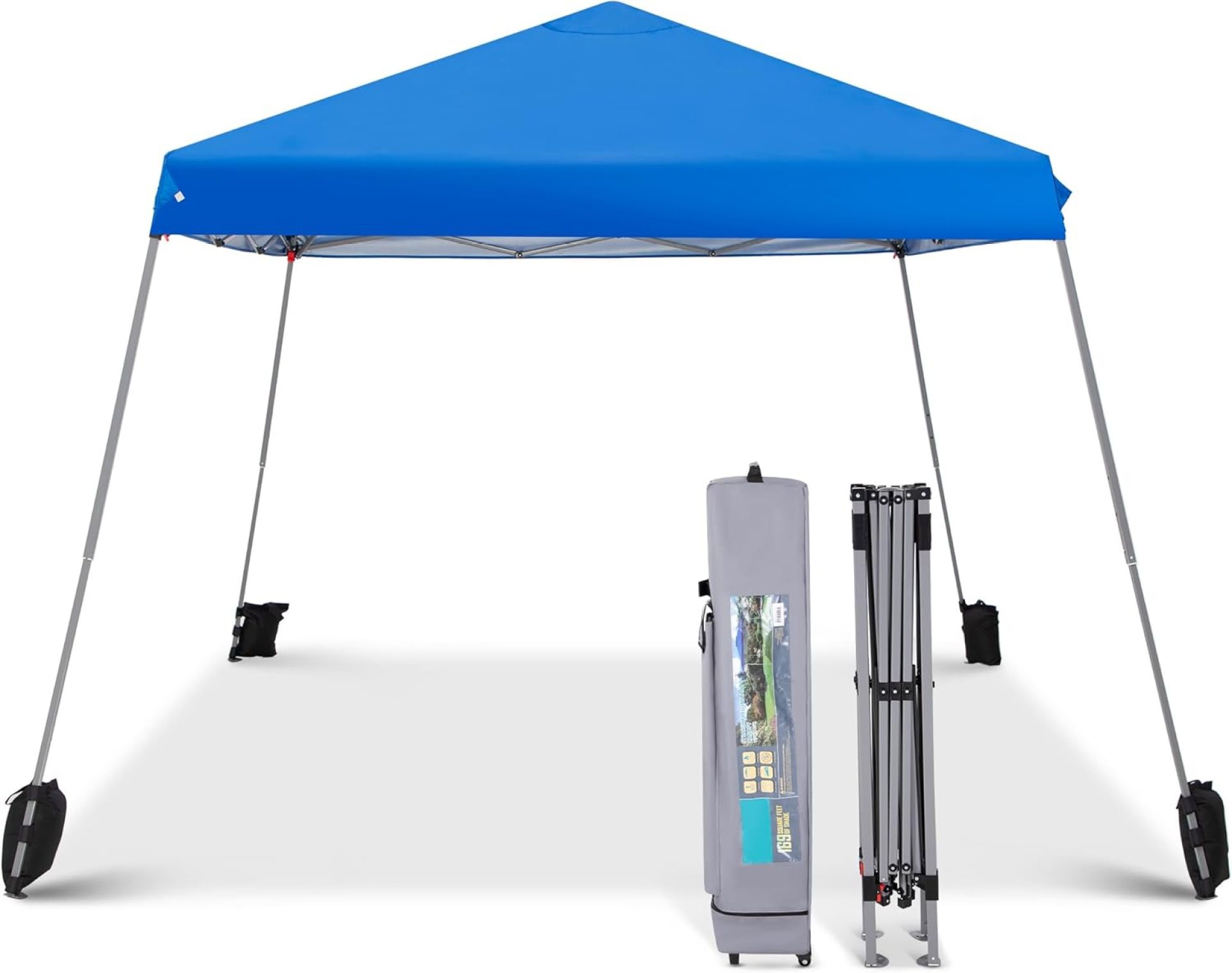 12×12 ft Pop Up Canopy Tent, Easy Up Instant Outdoor Canopy with Slant Legs, Wheeled Carry Bag, 4 Sandbags, 4 Ropes & 8 Stakes(12×12 Base 9×9 Top)- Blue 12×12 ft Pop Up Canopy Tent, Easy Up Instant Outdoor Canopy with Slant Legs, Wheeled Carry Bag, 4 Sandbags, 4 Ropes & 8 Stakes(12×12 Base 9×9 Top)- Blue