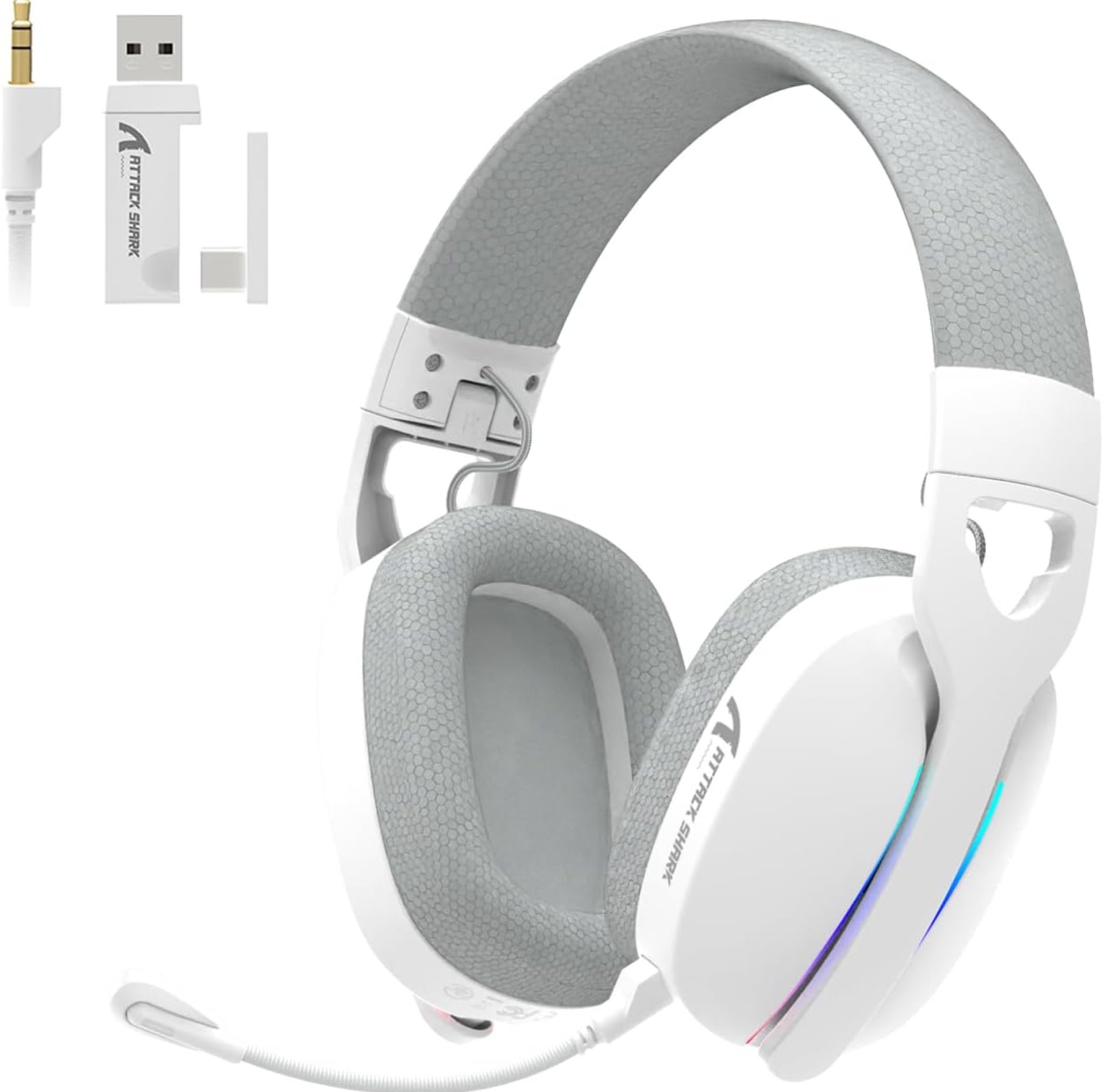 ATTACK SHARK L90 Ultra-Light Wireless Headset for Xbox/PS4/PS5/PC,RGB,Foldable,Triple- Mode-2.4Ghz/Bluetooth/Wired Gaming Headphone with mic,Customize via Software-White ATTACK SHARK L90 Ultra-Light Wireless Headset for Xbox/PS4/PS5/PC,RGB,Foldable,Triple- Mode-2.4Ghz/Bluetooth/Wired Gaming Headphone with mic,Customize via Software-White