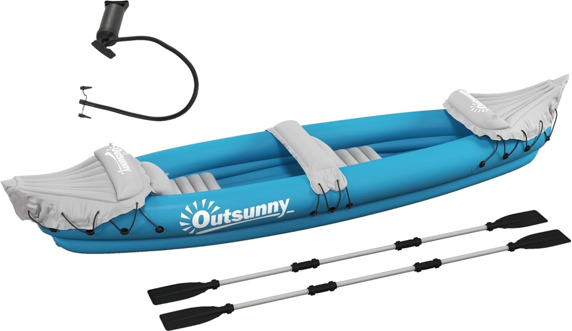 Outsunny K2 Kayak, 2 Person Inflatable Kayak, Includes Paddles, Aluminum Oars, Repair Kit, Portable Tandem Blow Up Boat, Blue Outsunny K2 Kayak, 2 Person Inflatable Kayak, Includes Paddles, Aluminum Oars, Repair Kit, Portable Tandem Blow Up Boat, Blue