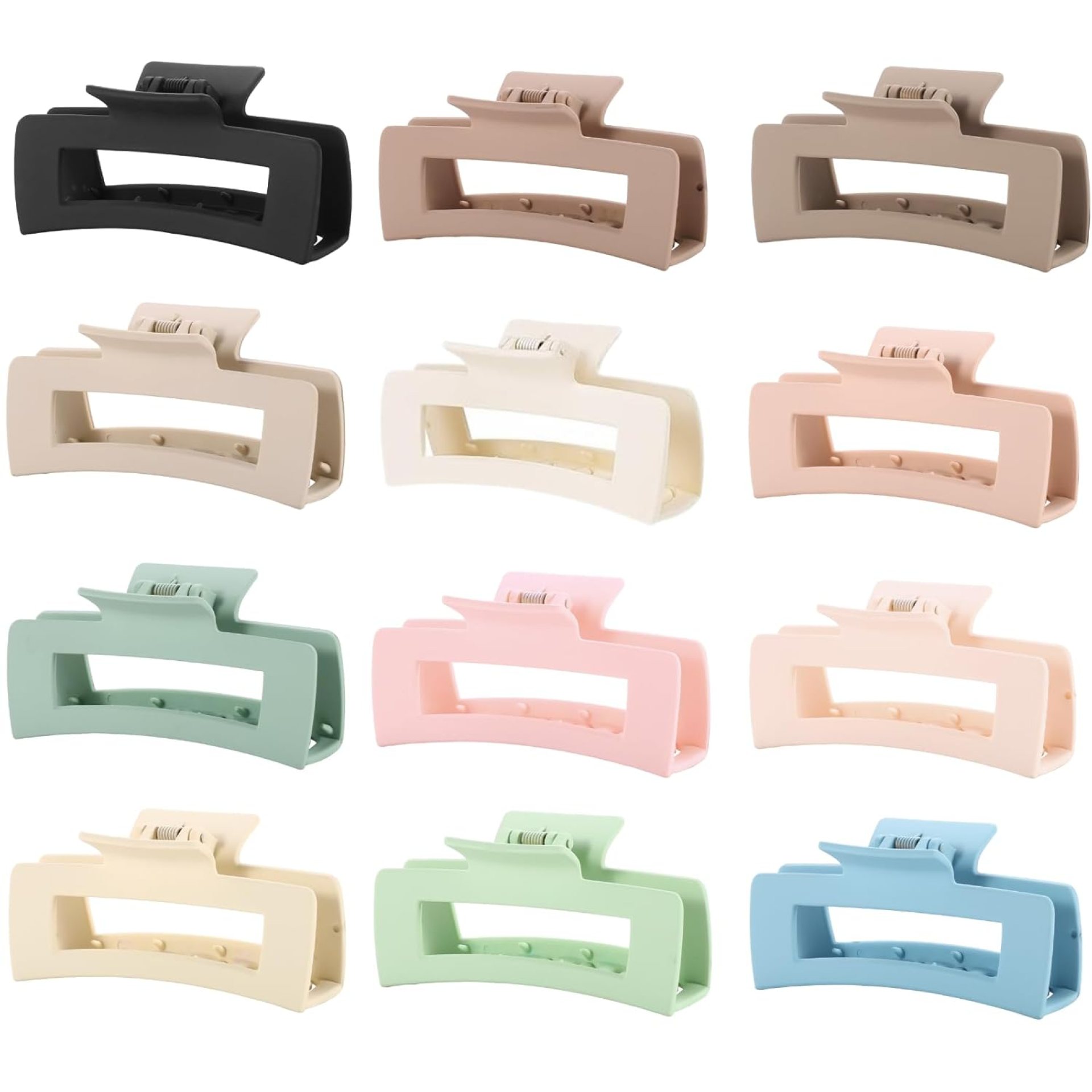 12 Pcs Large Square Hair Claw Clips for Women, 4.3-Inch Matte Rectangle Claw, Strong Hold Non-slip Hair Clips for Thick & Thin Hair 12 Pcs Large Square Hair Claw Clips for Women, 4.3-Inch Matte Rectangle Claw, Strong Hold Non-slip Hair Clips for Thick & Thin Hair