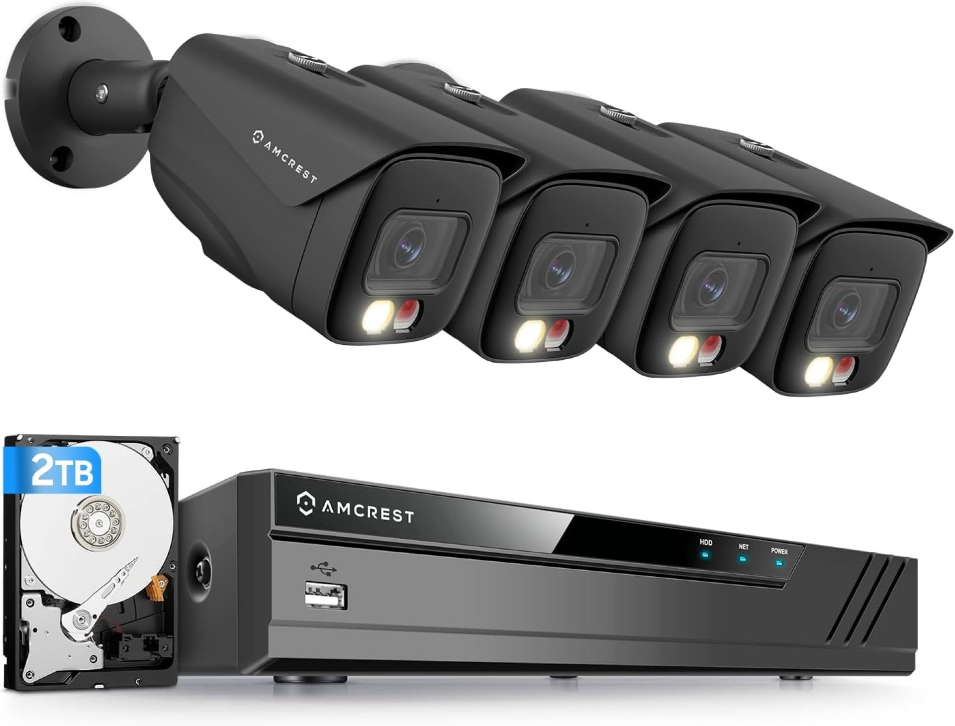 Amcrest 4K Security Camera System, 4K 8CH PoE NVR, (4) x 4K Night Color Bullet POE IP Cameras, Active Deterrent, Pre-Installed 2TB Hard Drive, NV4108E-2796EB4-2TB (Black) Amcrest 4K Security Camera System, 4K 8CH PoE NVR, (4) x 4K Night Color Bullet POE IP Cameras, Active Deterrent, Pre-Installed 2TB Hard Drive, NV4108E-2796EB4-2TB (Black)