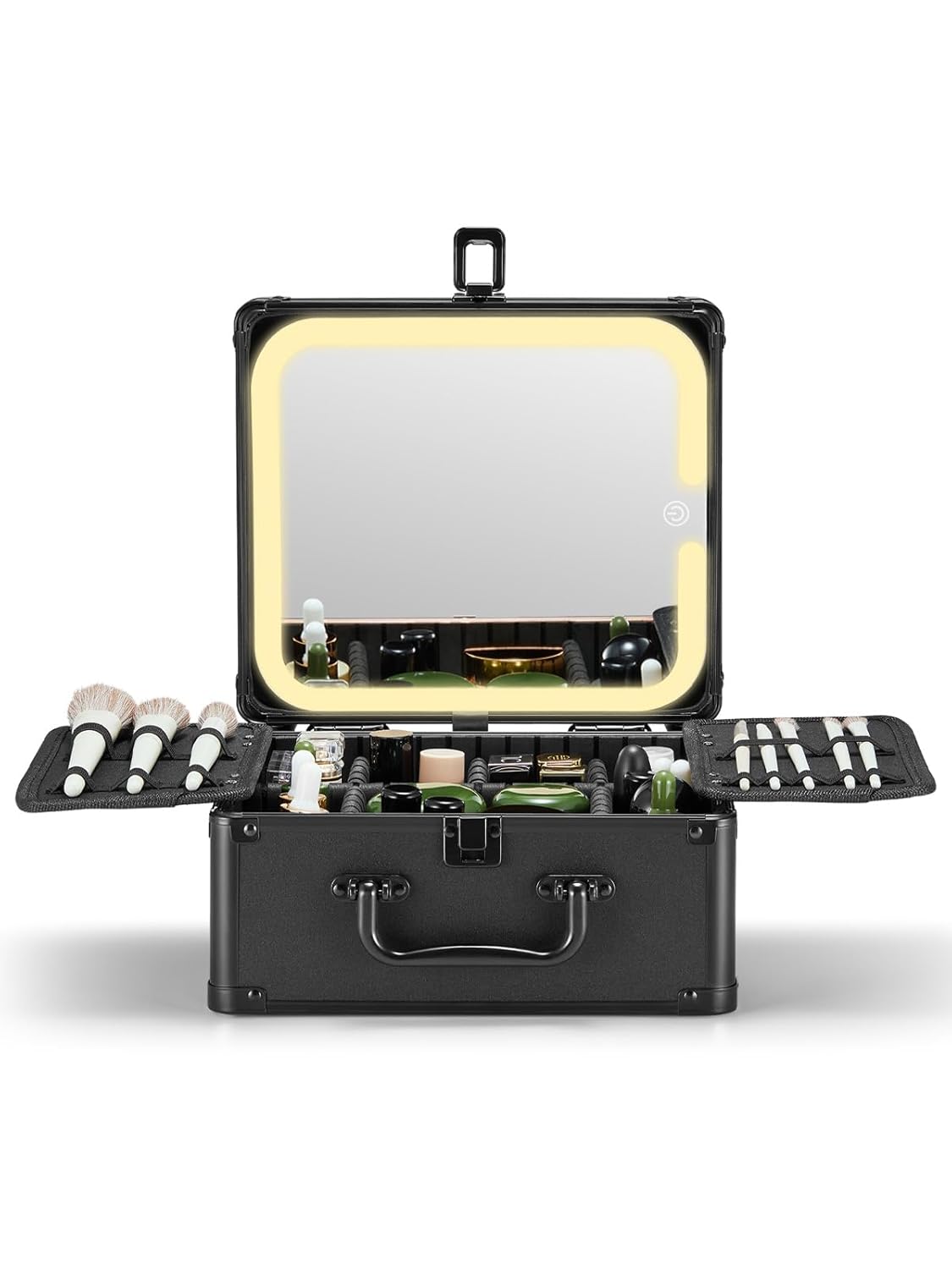 Qislee Makeup Box with A Detachable Lighted Mirror, Waterproof Travel Train Case, Cosmetic Organizer and Makeup Suitcase with Adjustable Dividers, Magnetic LED Mirror (Black) Qislee Makeup Box with A Detachable Lighted Mirror, Waterproof Travel Train Case, Cosmetic Organizer and Makeup Suitcase with Adjustable Dividers, Magnetic LED Mirror (Black)