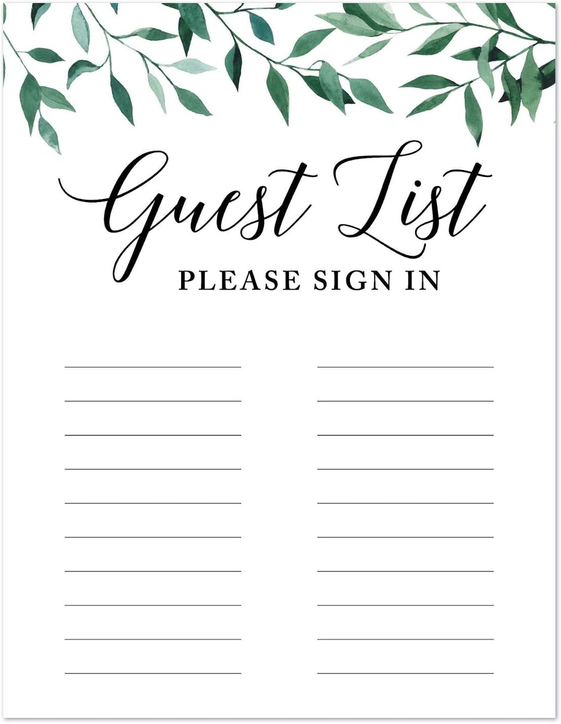 Andaz Press Wedding Party Signs, Natural Greenery Green Leaves, 8.5×11-inch, Guest List Please Sign In, 1-Pack Andaz Press Wedding Party Signs, Natural Greenery Green Leaves, 8.5×11-inch, Guest List Please Sign In, 1-Pack