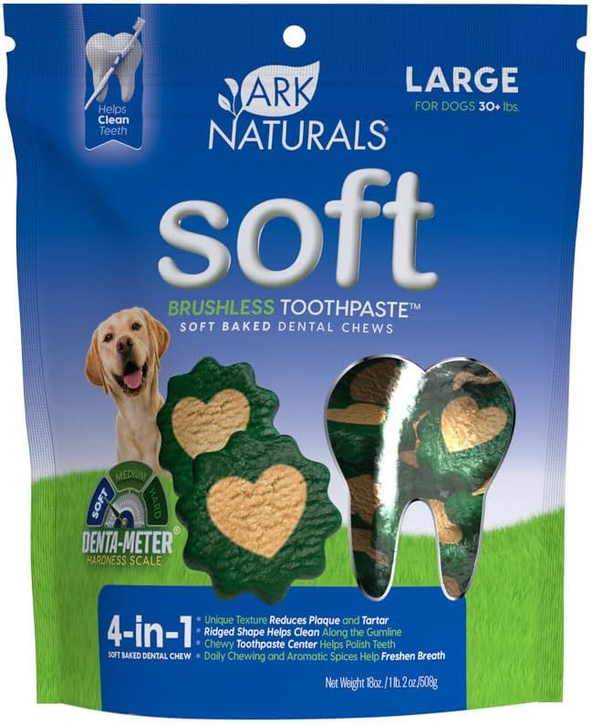 Ark Naturals Soft Brushless Toothpaste for Large Breeds, 18 oz Bag, Soft-Baked Dog Dental Chew with Toothpaste Center, Freshen Breath, Reduce Plaque & Tartar Ark Naturals Soft Brushless Toothpaste for Large Breeds, 18 oz Bag, Soft-Baked Dog Dental Chew with Toothpaste Center, Freshen Breath, Reduce Plaque & Tartar