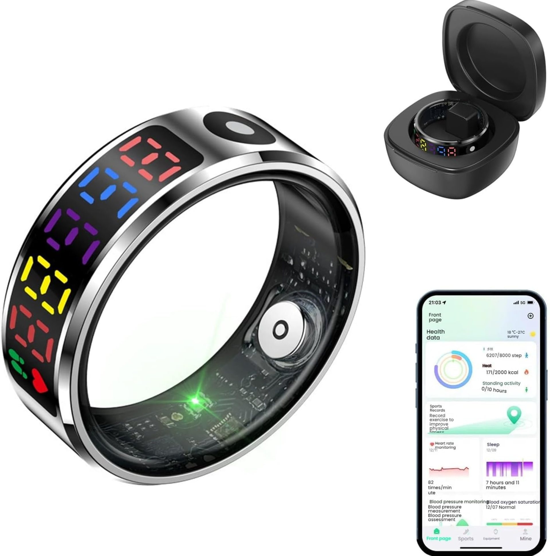 Color Screen Smart Ring for Women Men, Fitness Tracker with Heart Rate/Blood Oxygen Monitor,Sleep Monitor,Sport/Pedometer, IP68 Waterproof Health Rings for iOS Android Color Screen Smart Ring for Women Men, Fitness Tracker with Heart Rate/Blood Oxygen Monitor,Sleep Monitor,Sport/Pedometer, IP68 Waterproof Health Rings for iOS Android