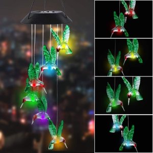 MorTime LED Solar Hummingbird Wind Chime, 25″...