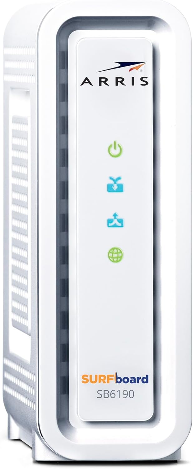 ARRIS (SB6190) – Cable Modem – Fast DOCSIS 3.0 32×8 Gigabit Cable Modem, For Comcast Xfinity, Cox, Spectrum and more, 1 Gbps Port, 800 Mbps Max Internet Speed, 2 Year Warranty – White ARRIS (SB6190) – Cable Modem – Fast DOCSIS 3.0 32×8 Gigabit Cable Modem, For Comcast Xfinity, Cox, Spectrum and more, 1 Gbps Port, 800 Mbps Max Internet Speed, 2 Year Warranty – White
