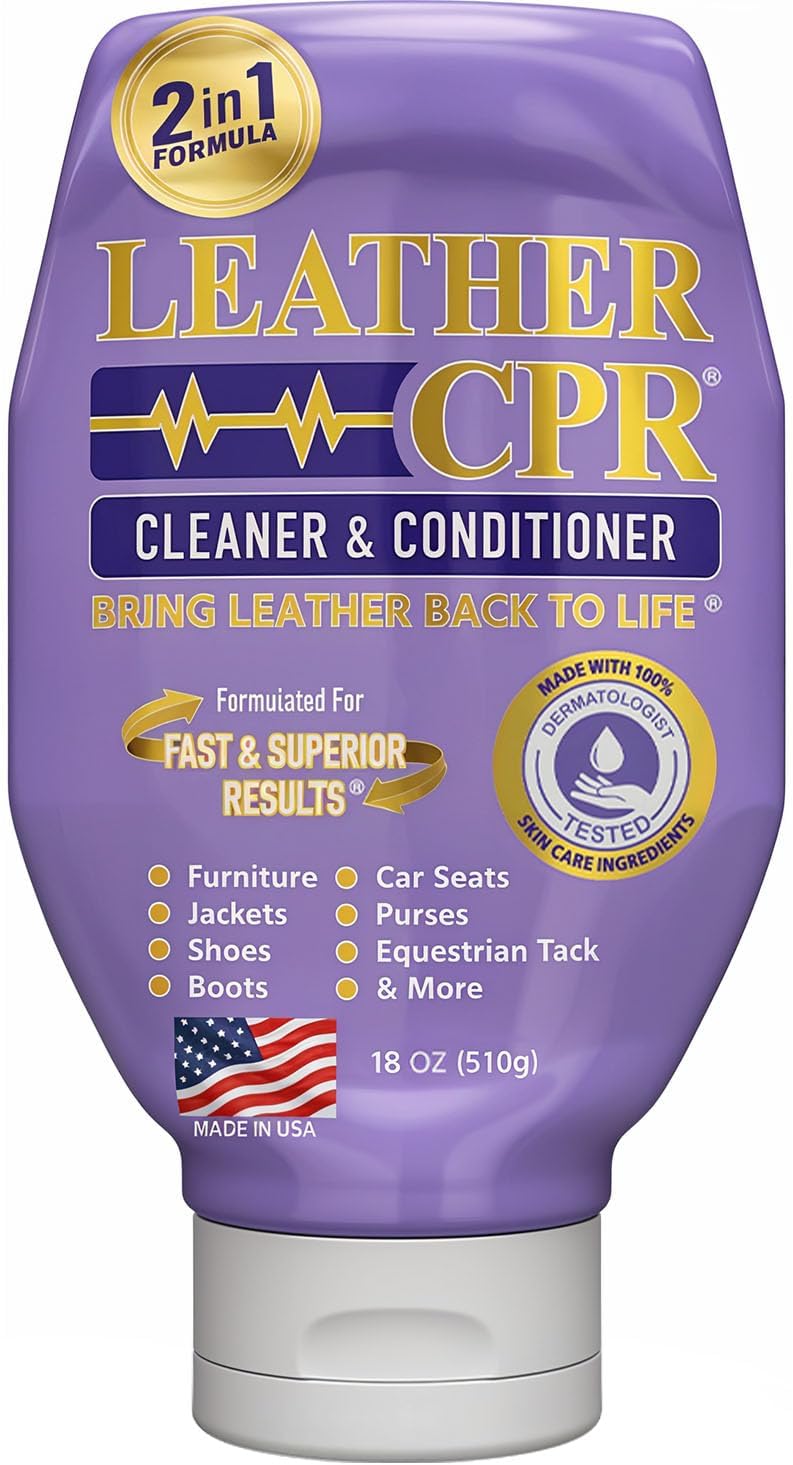 Leather CPR Cleaner and Conditioner – Made in USA, Leather Furniture Cleaner and Conditioner for Couch, Leather Conditioner for Purses, Shoes, Jackets, Car Leather Cleaner, Leather Restore -18oz Leather CPR Cleaner and Conditioner – Made in USA, Leather Furniture Cleaner and Conditioner for Couch, Leather Conditioner for Purses, Shoes, Jackets, Car Leather Cleaner, Leather Restore -18oz