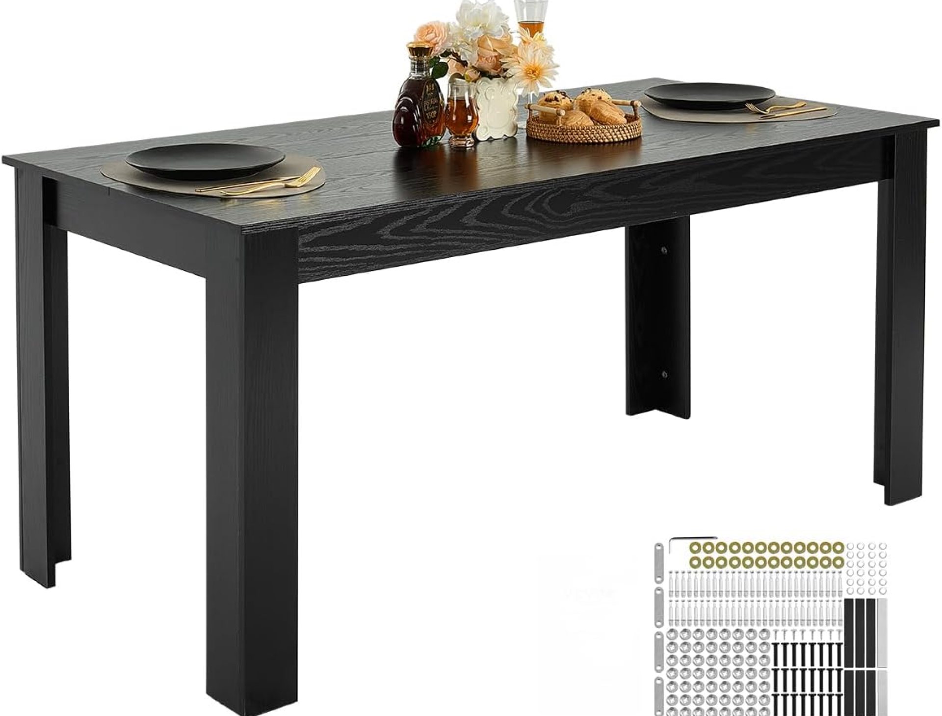 VEVOR Rectangle Dining Table, 63 inch Length Large Wood Tables for 4-6 Person, Modern Dinner Furniture, Conference Desk Supporting for 330LBS, for Home Kitchen Living Room, Black(Only Table) VEVOR Rectangle Dining Table, 63 inch Length Large Wood Tables for 4-6 Person, Modern Dinner Furniture, Conference Desk Supporting for 330LBS, for Home Kitchen Living Room, Black(Only Table)