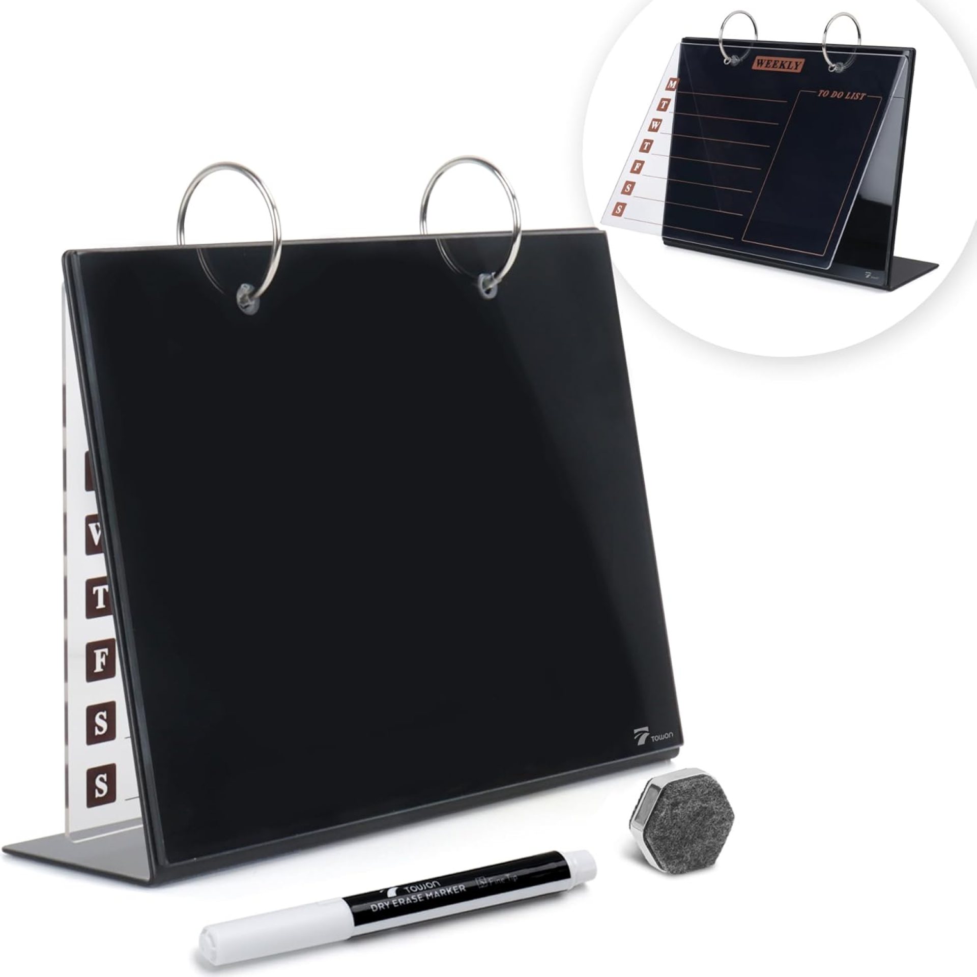 Desktop Glass Dry Erase & Acrylic Aesthetic Desk Calendar Weekly to-do List Combo, Small Magnetic Standing Whiteboard, Desk Flip Easel Calendar with Accessories for Home Office Supply, Black, 9 x 7” Desktop Glass Dry Erase & Acrylic Aesthetic Desk Calendar Weekly to-do List Combo, Small Magnetic Standing Whiteboard, Desk Flip Easel Calendar with Accessories for Home Office Supply, Black, 9 x 7”